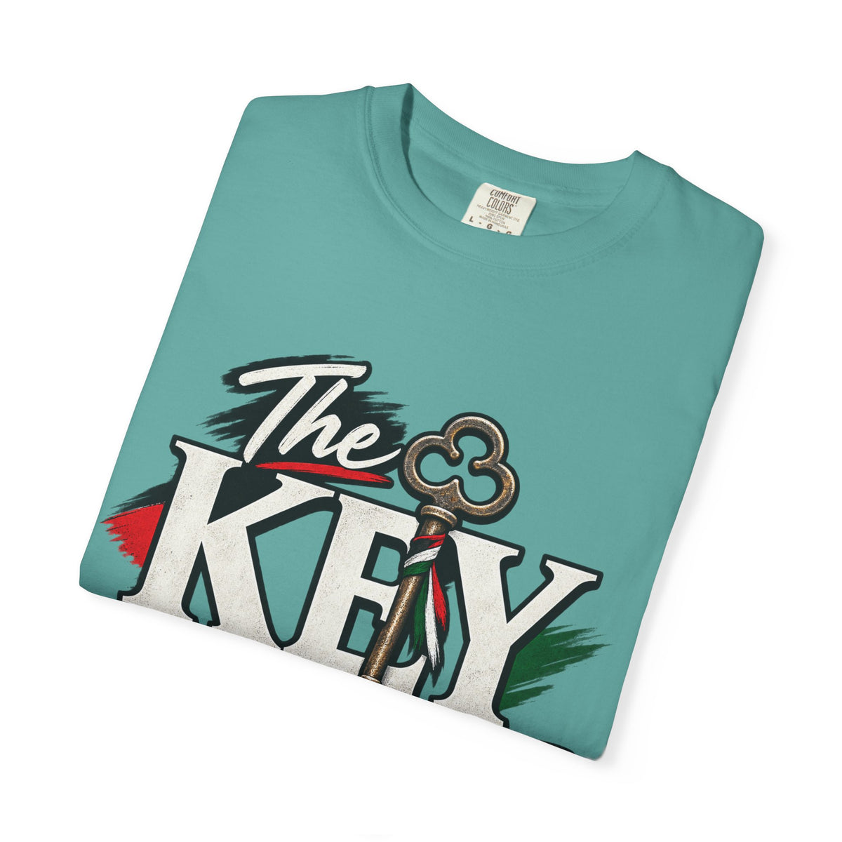 Key Still Fits T-Shirt — Vintage Key Graphic Tee with Red & Green Accents