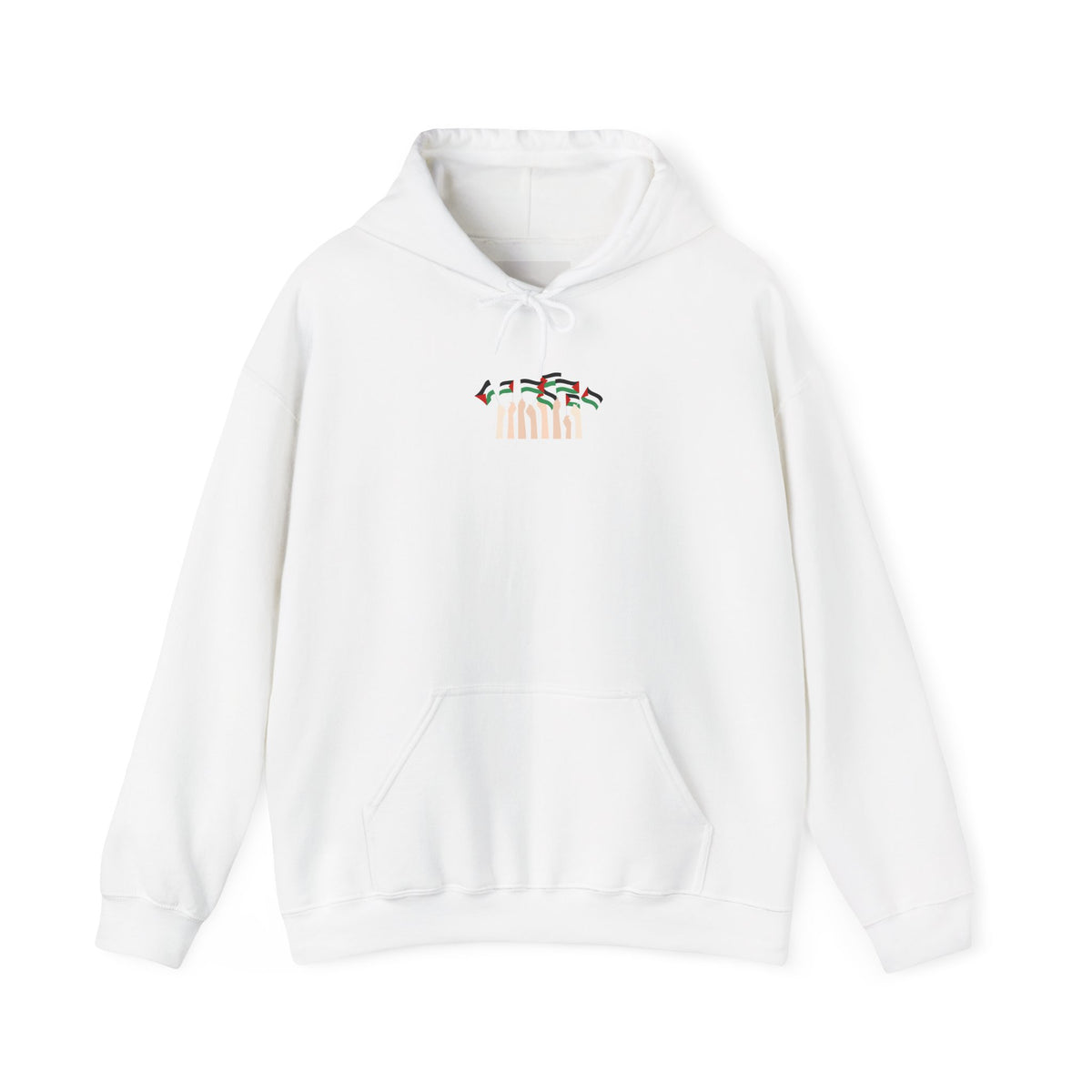 Minimal 'Calm' Palestine Flag Hoodie — Small Center Graphic