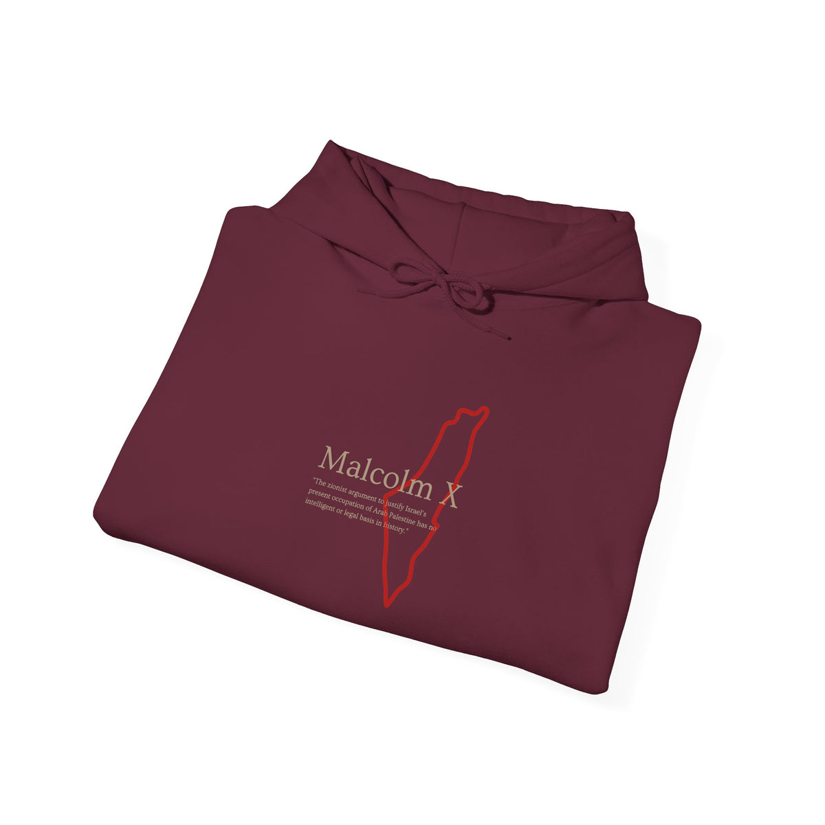 Malcolm X Palestine Quote and Map Hoodie – Minimalist Line Art Map Pullover
