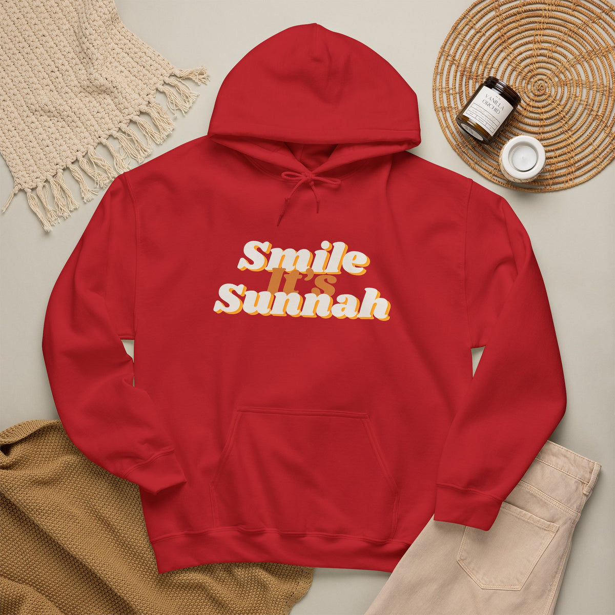 Smile It's Sunnah Hoodie — Retro Yellow Script Hoodie