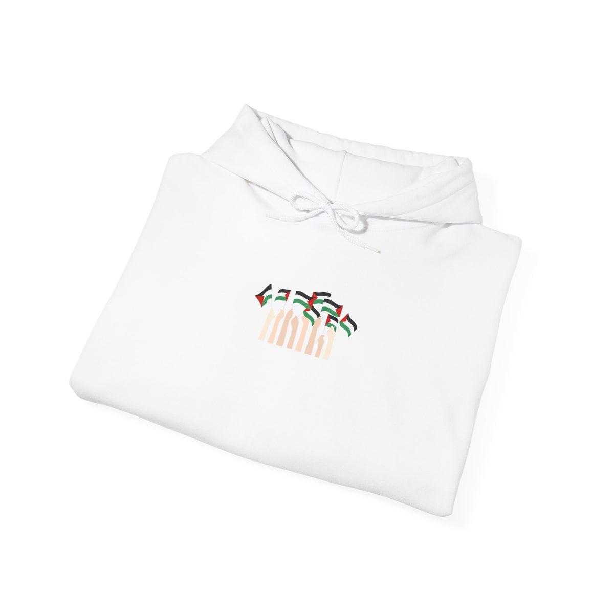 Minimal 'Calm' Palestine Flag Hoodie — Small Center Graphic