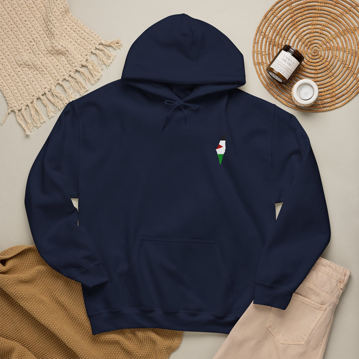 Minimalist Palestinian Flag Hoodie – Small Chest Emblem