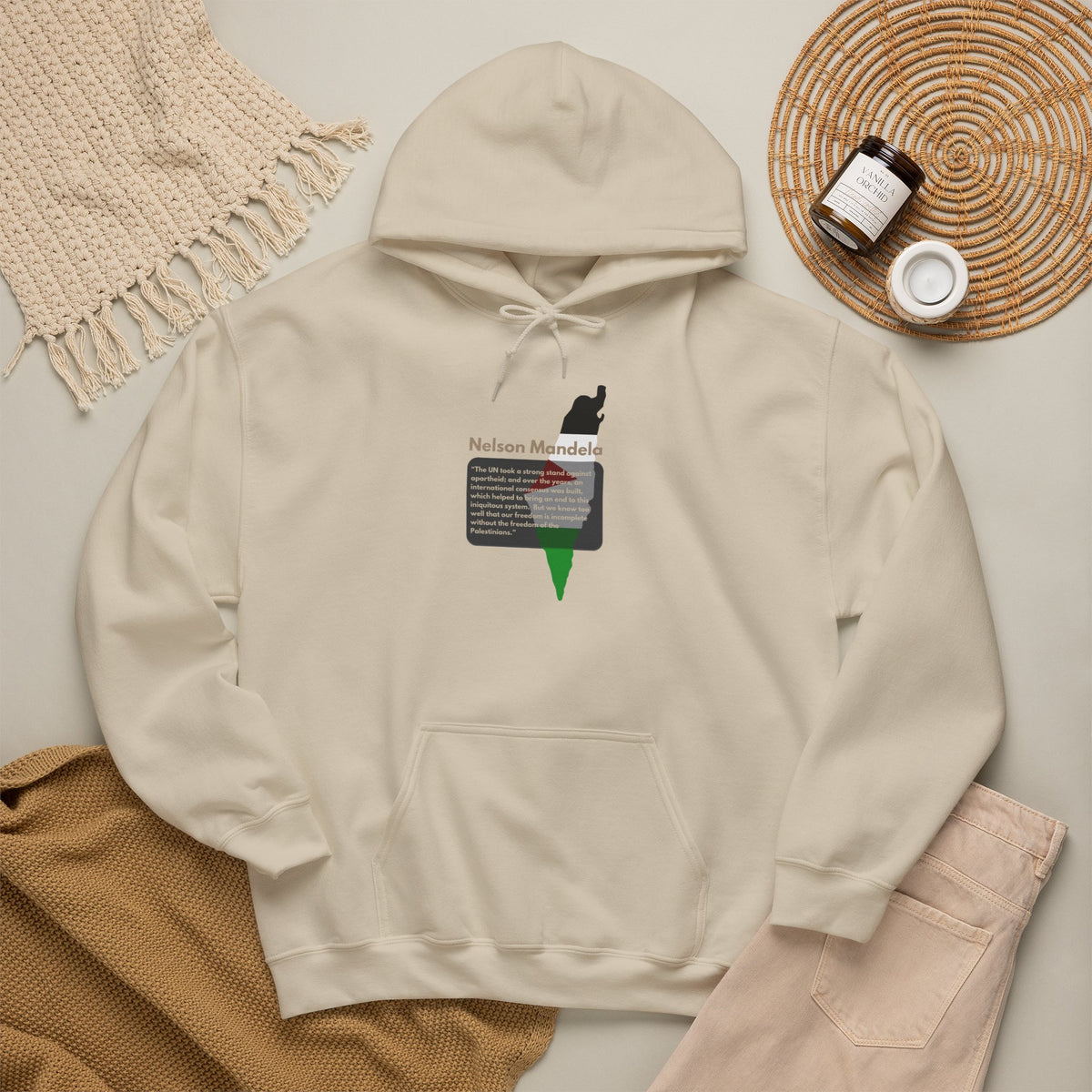 Hoodie - Nelson Mandela Quote & Palestine Flag Graphic