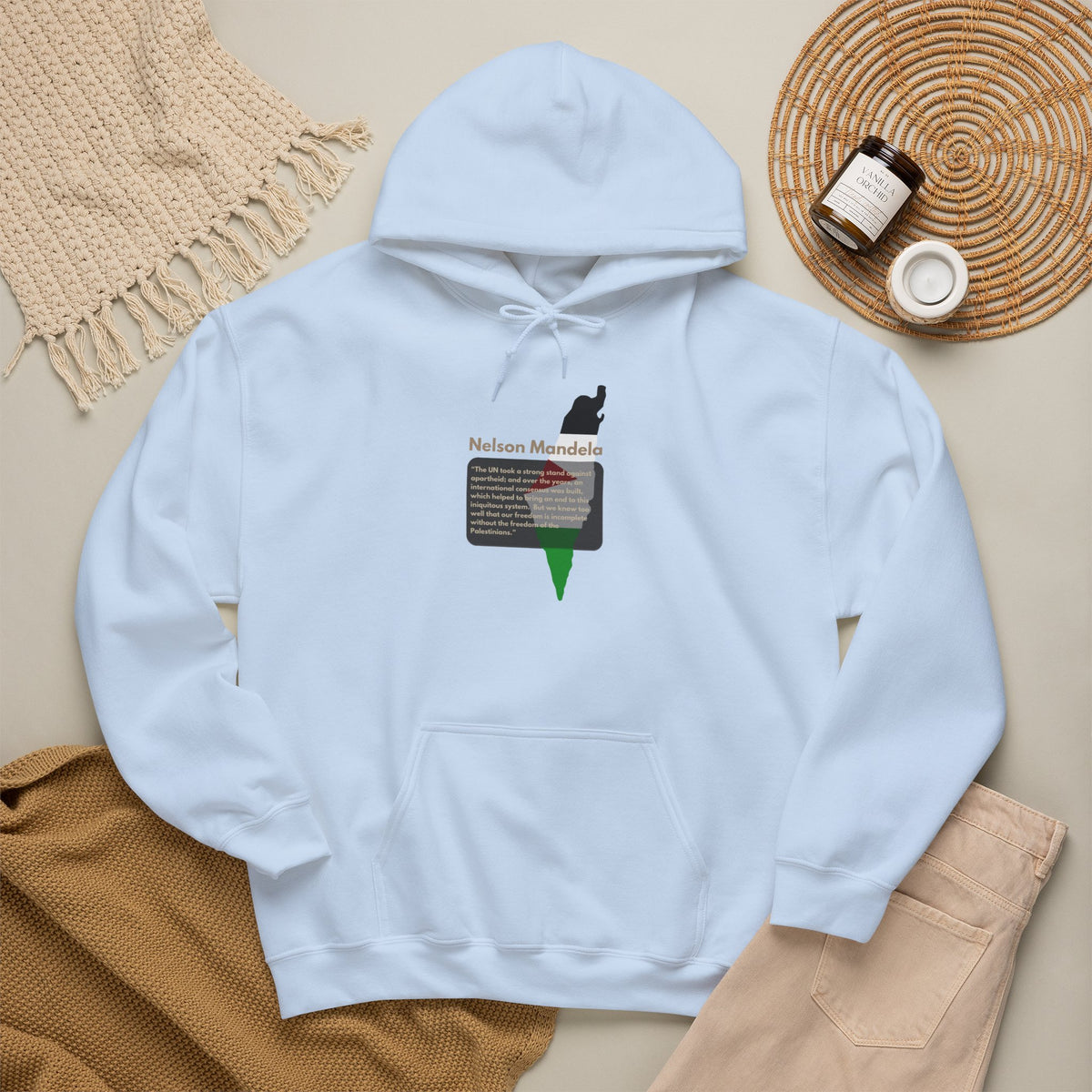 Hoodie - Nelson Mandela Quote & Palestine Flag Graphic