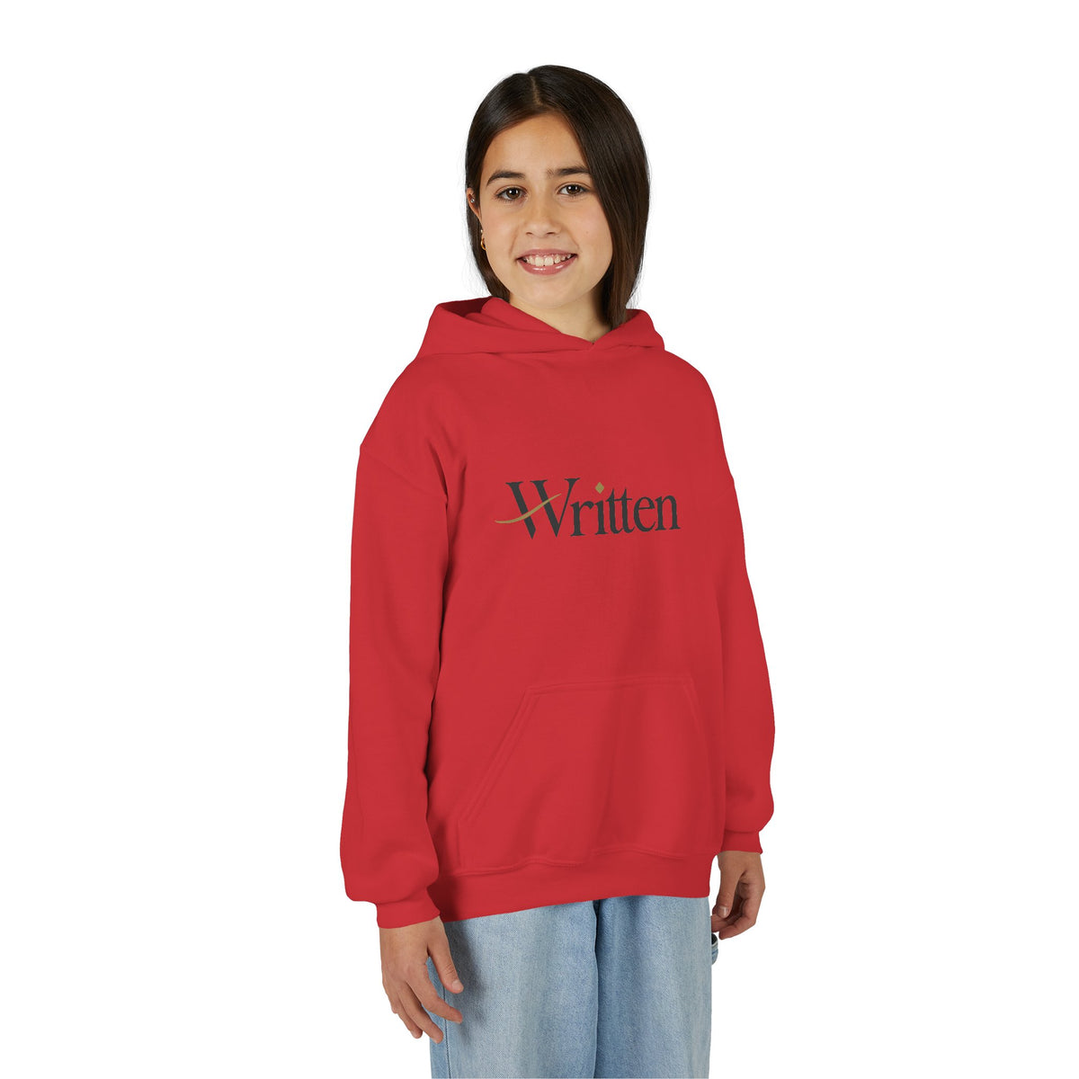 Youth Hoodie — Minimal "Written" Graphic Pullover for Young Writers & Readers