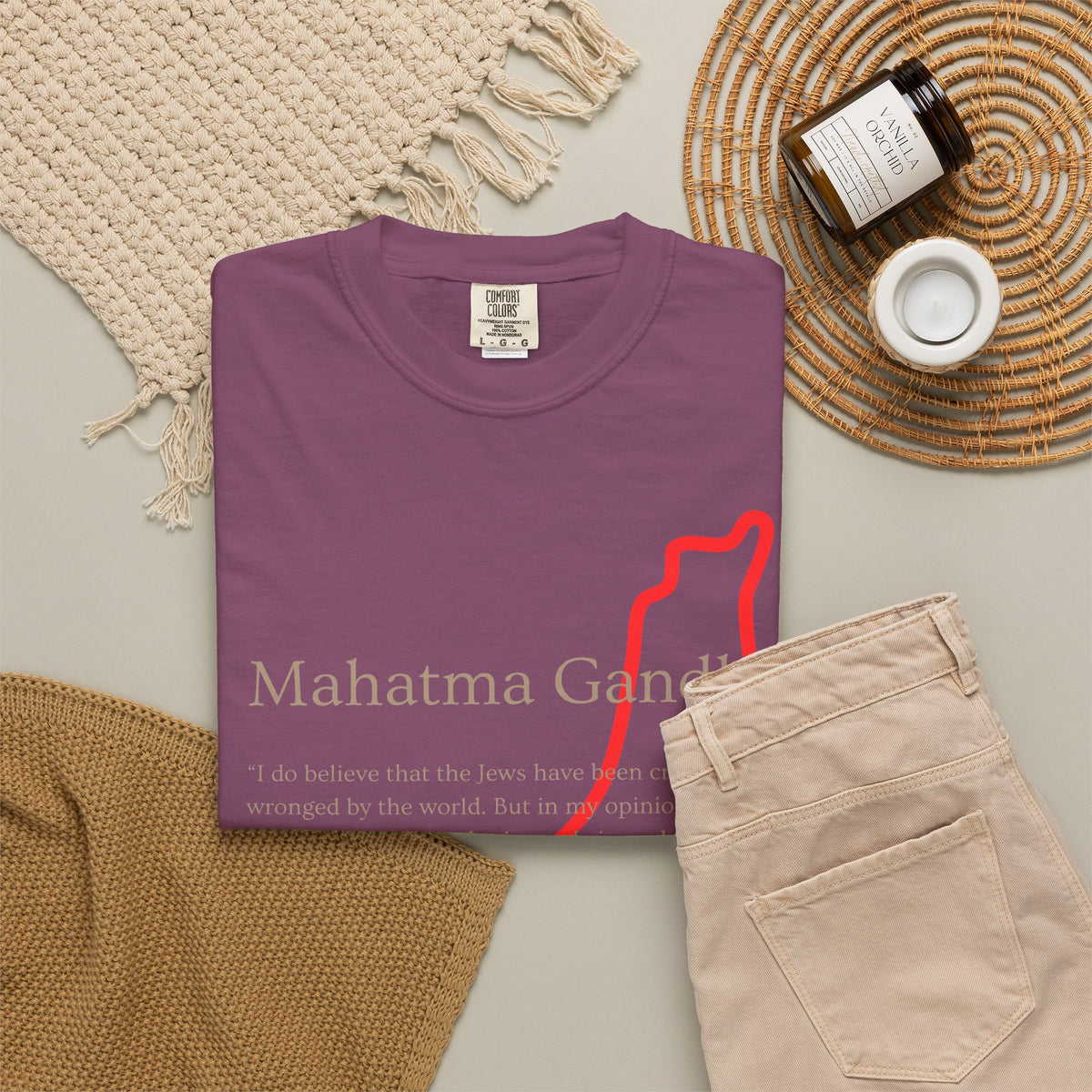 Gandhi Quote T-Shirt with Red Palestine Outline Map