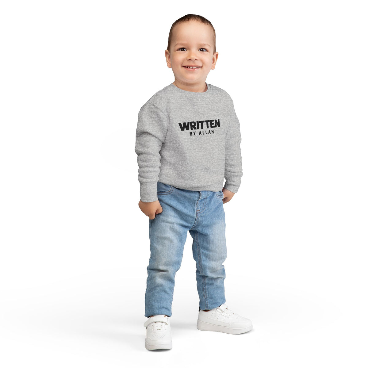 Toddler Sweatshirt — "Written by Allah" Islamic Kids Crewneck, Modest Faith Baby Gift