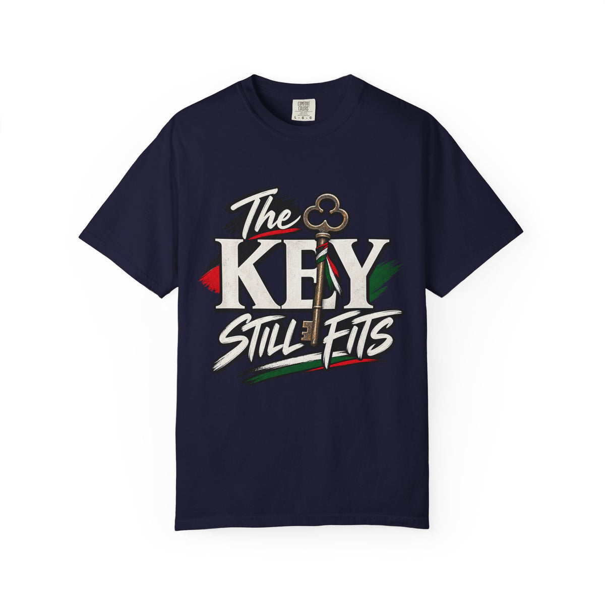 Key Still Fits T-Shirt — Vintage Key Graphic Tee with Red & Green Accents