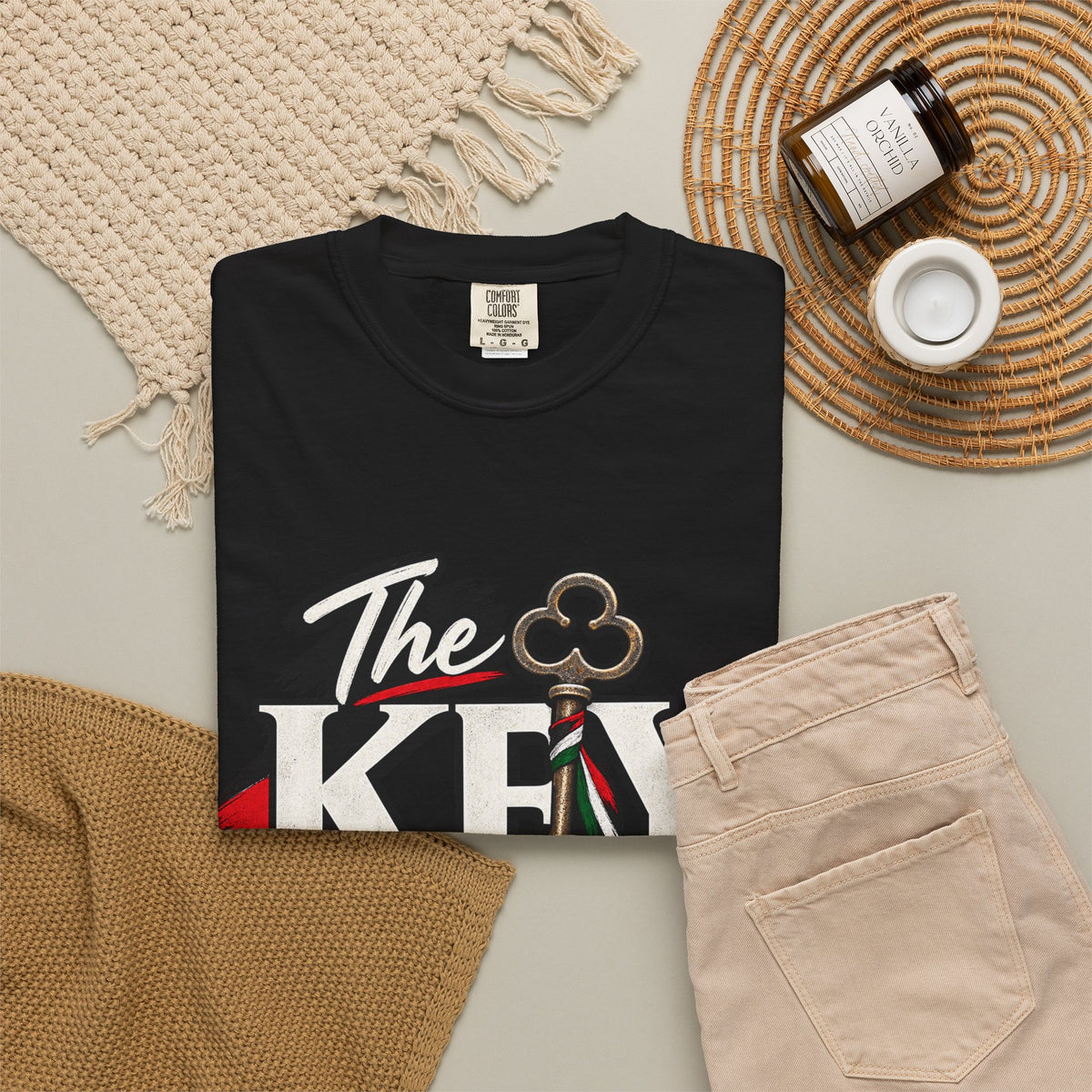 Key Still Fits T-Shirt — Vintage Key Graphic Tee with Red & Green Accents