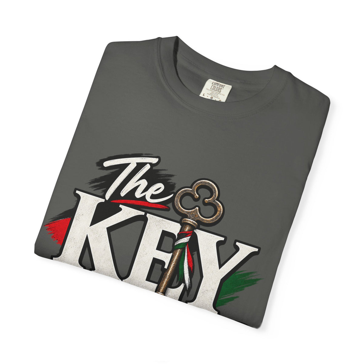 Key Still Fits T-Shirt — Vintage Key Graphic Tee with Red & Green Accents
