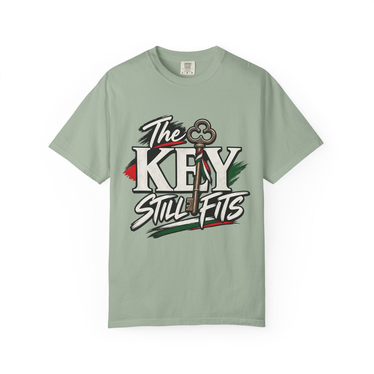 Key Still Fits T-Shirt — Vintage Key Graphic Tee with Red & Green Accents