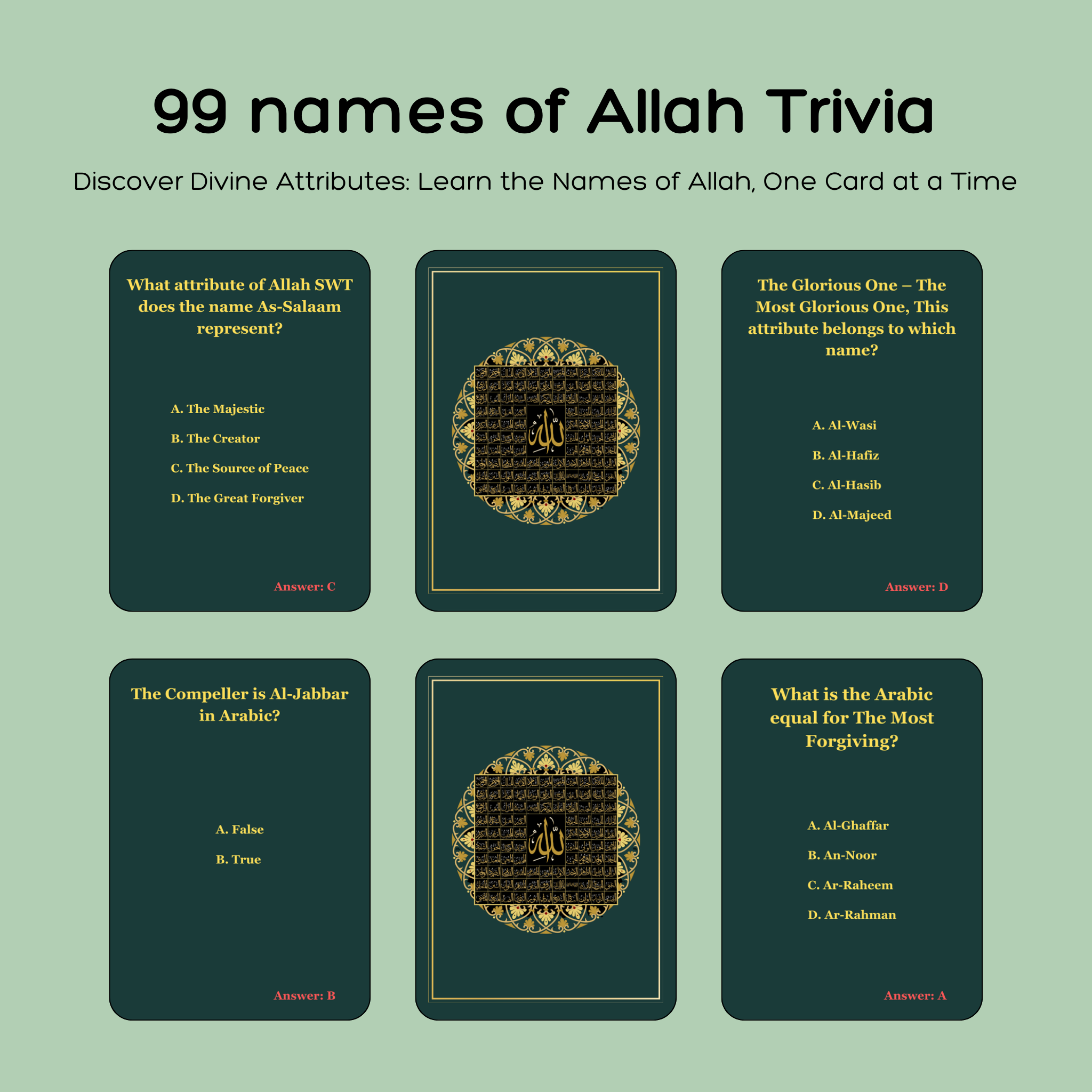 Islamic Trivia Cards - The 99 Names Allah Trivia Cards