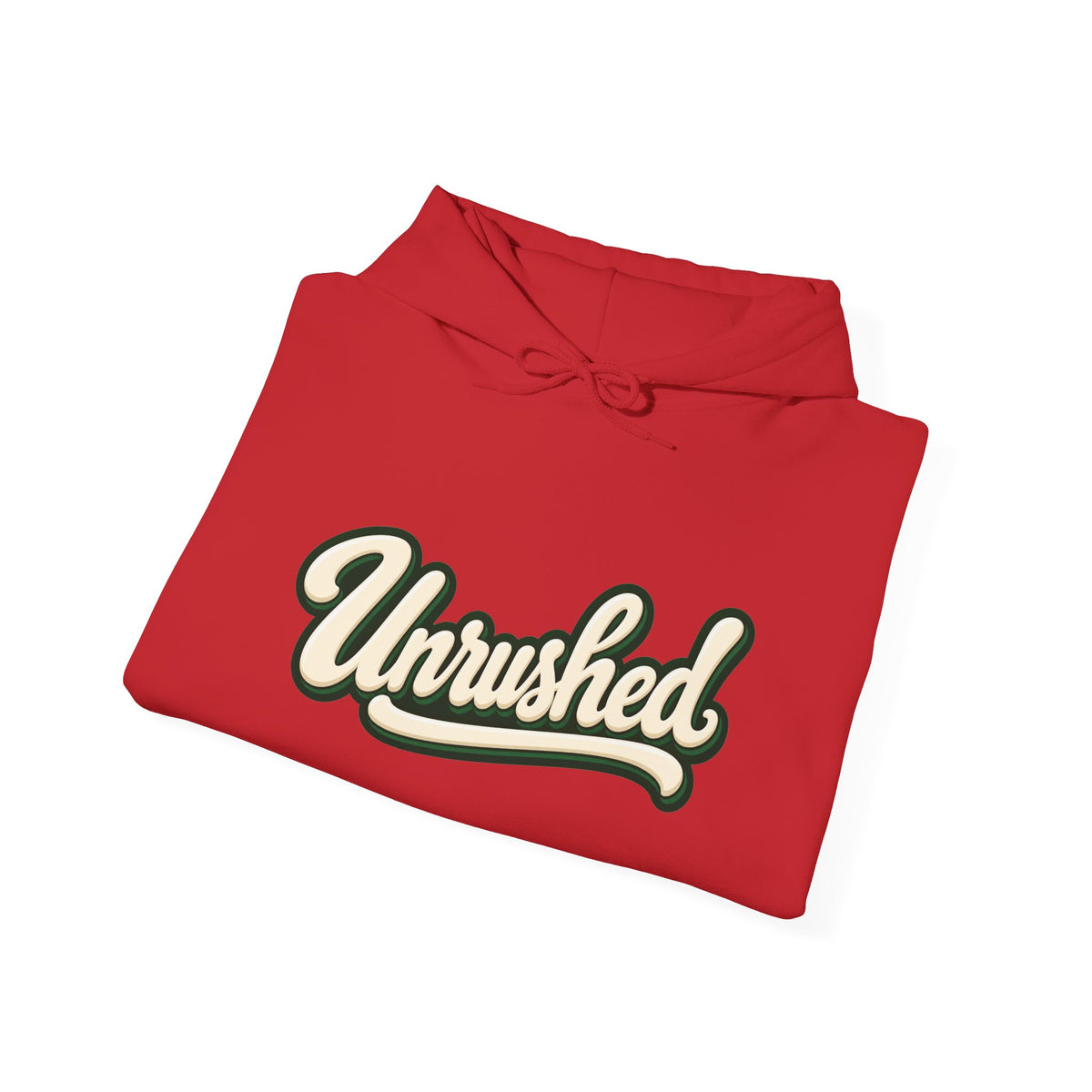 Hoodie — "Unrushed" Script Hoodie with "What Is Written Will Reach You" Back Quote