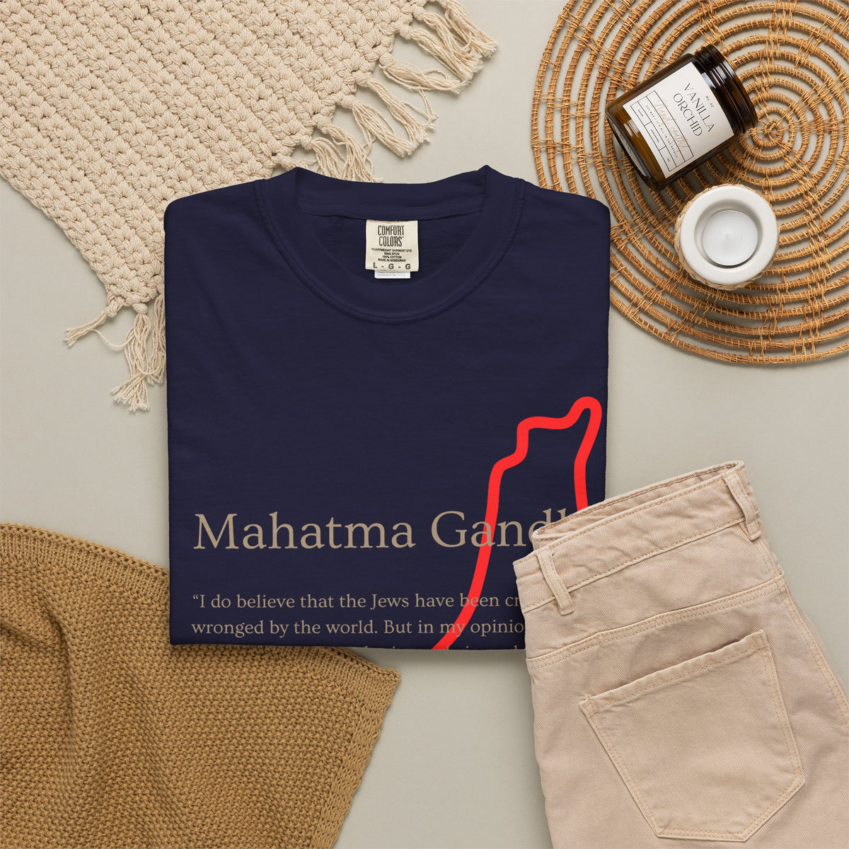 Gandhi Quote T-Shirt with Red Palestine Outline Map