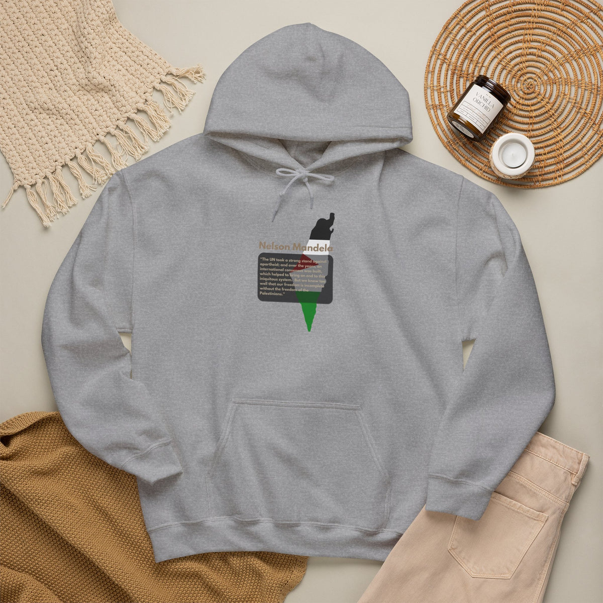Hoodie - Nelson Mandela Quote & Palestine Flag Graphic