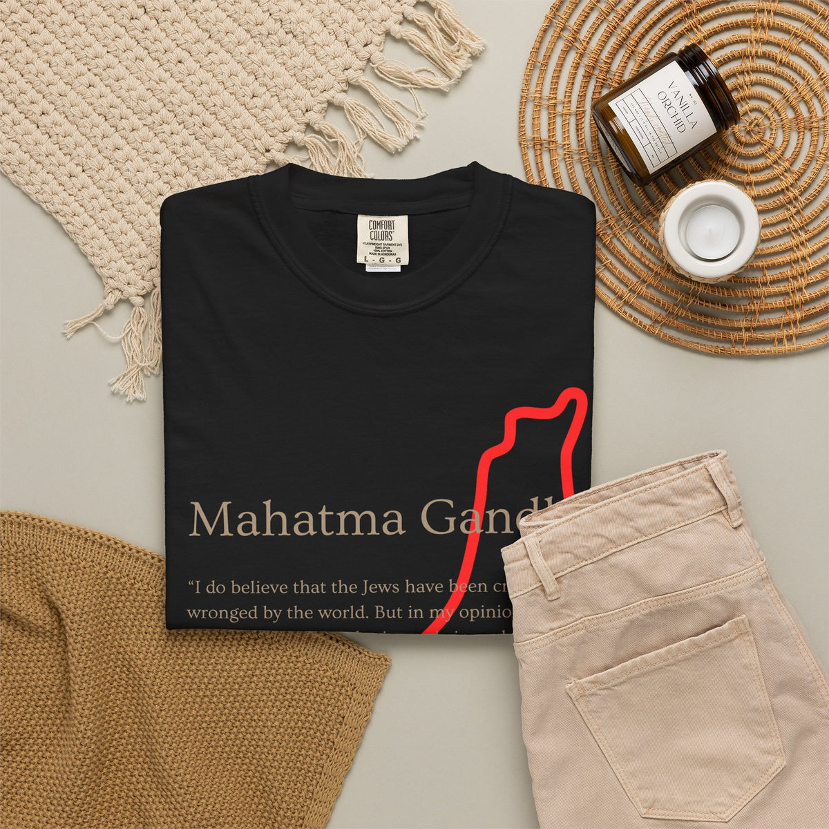 Gandhi Quote T-Shirt with Red Palestine Outline Map