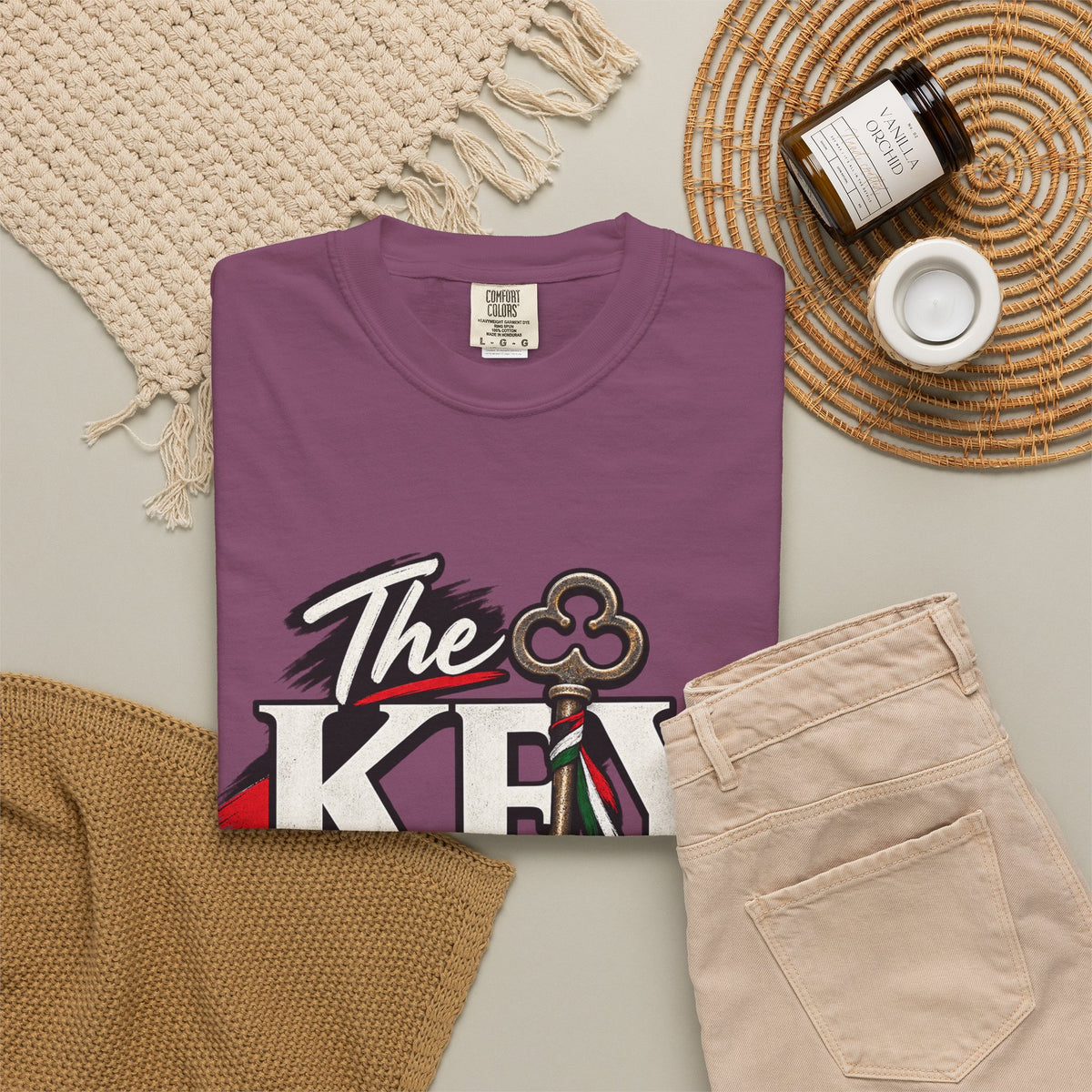 Key Still Fits T-Shirt — Vintage Key Graphic Tee with Red & Green Accents