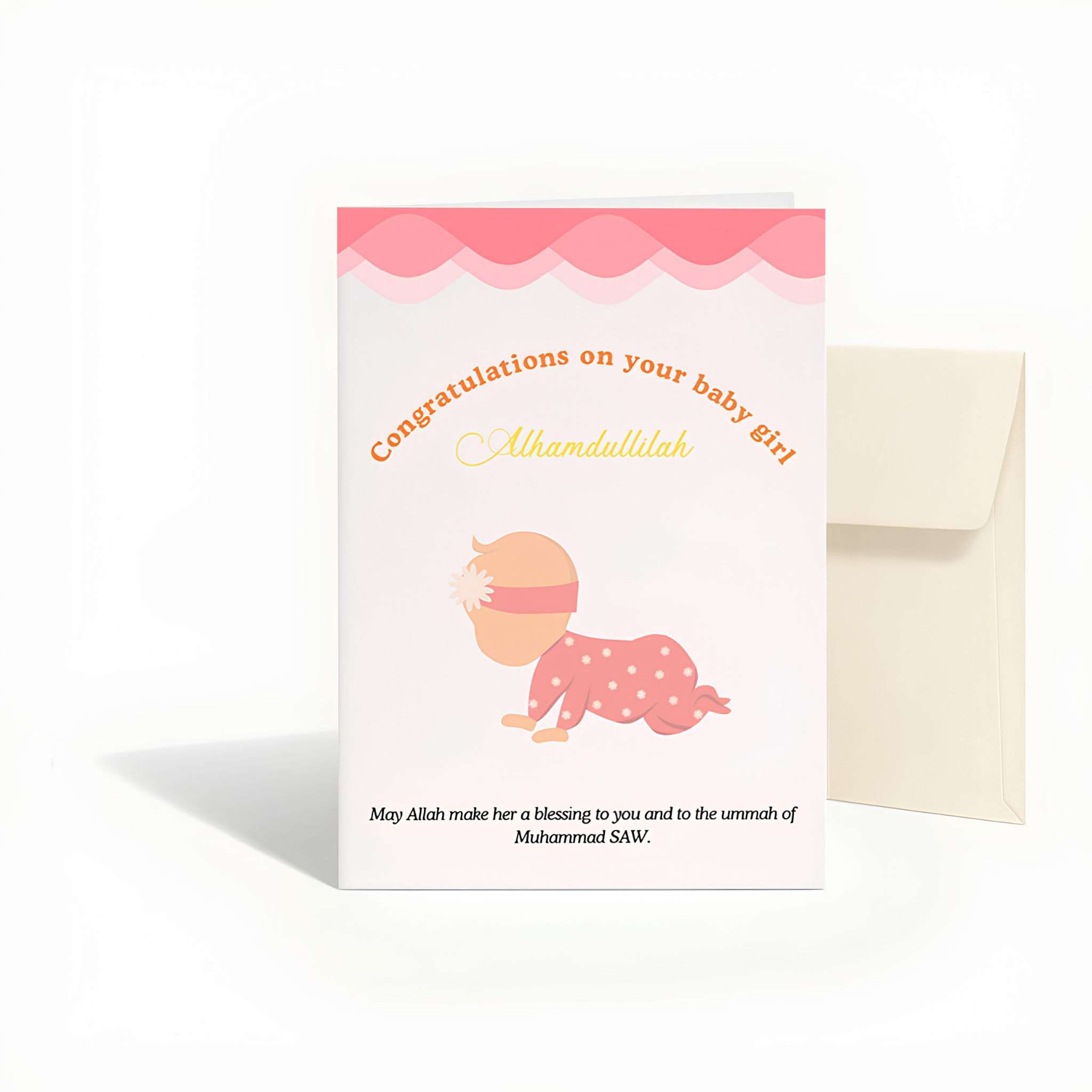 Islamic Baby Girl Greeting Card | Alhamdulillah Newborn Du’a Card