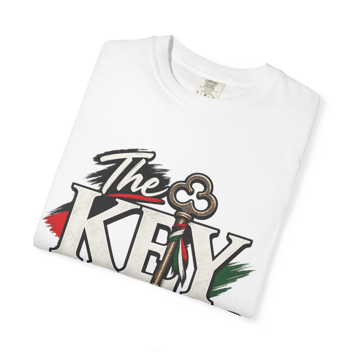 Key Still Fits T-Shirt — Vintage Key Graphic Tee with Red & Green Accents