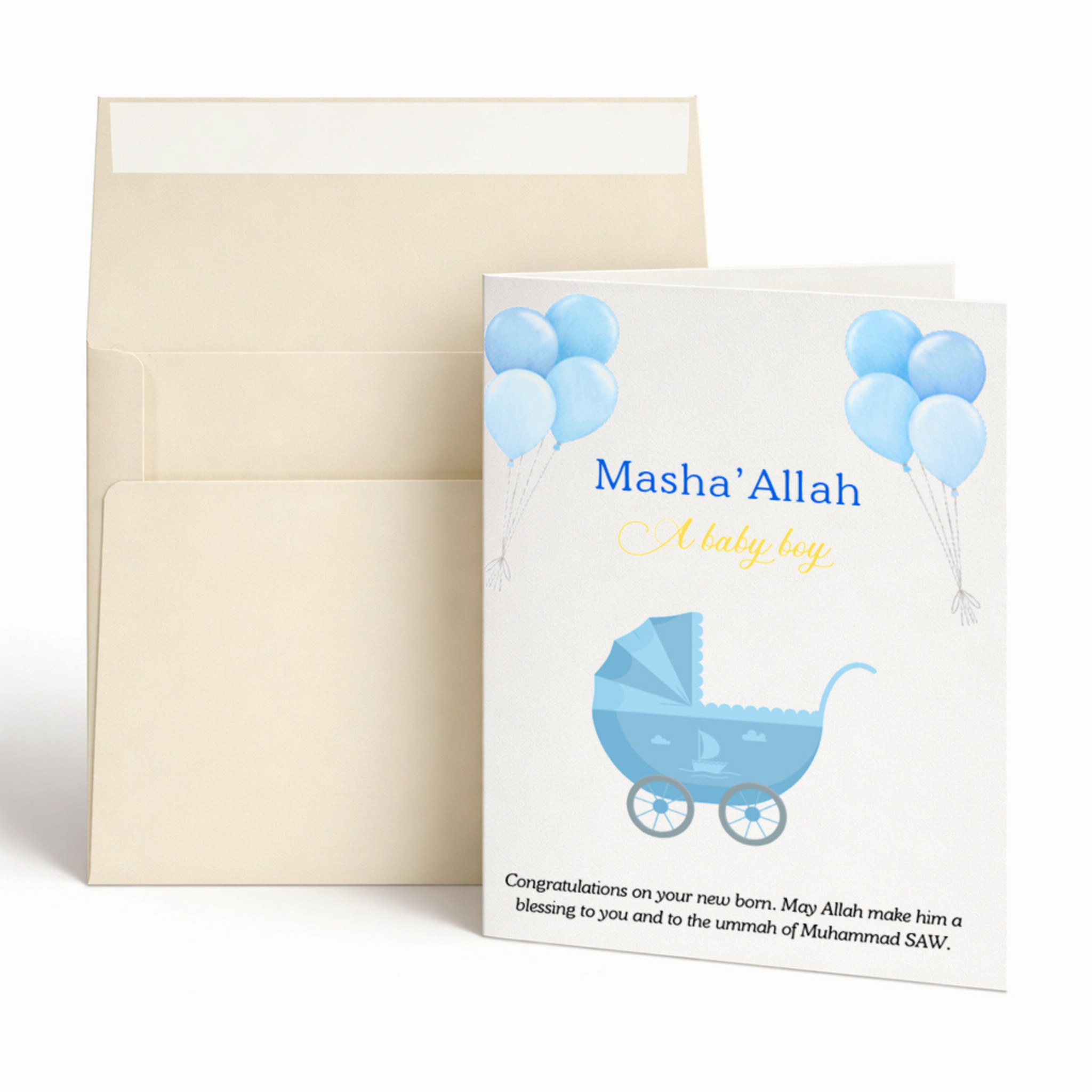 Islamic Baby Boy Greeting Card | MashaAllah Newborn Du’a Card