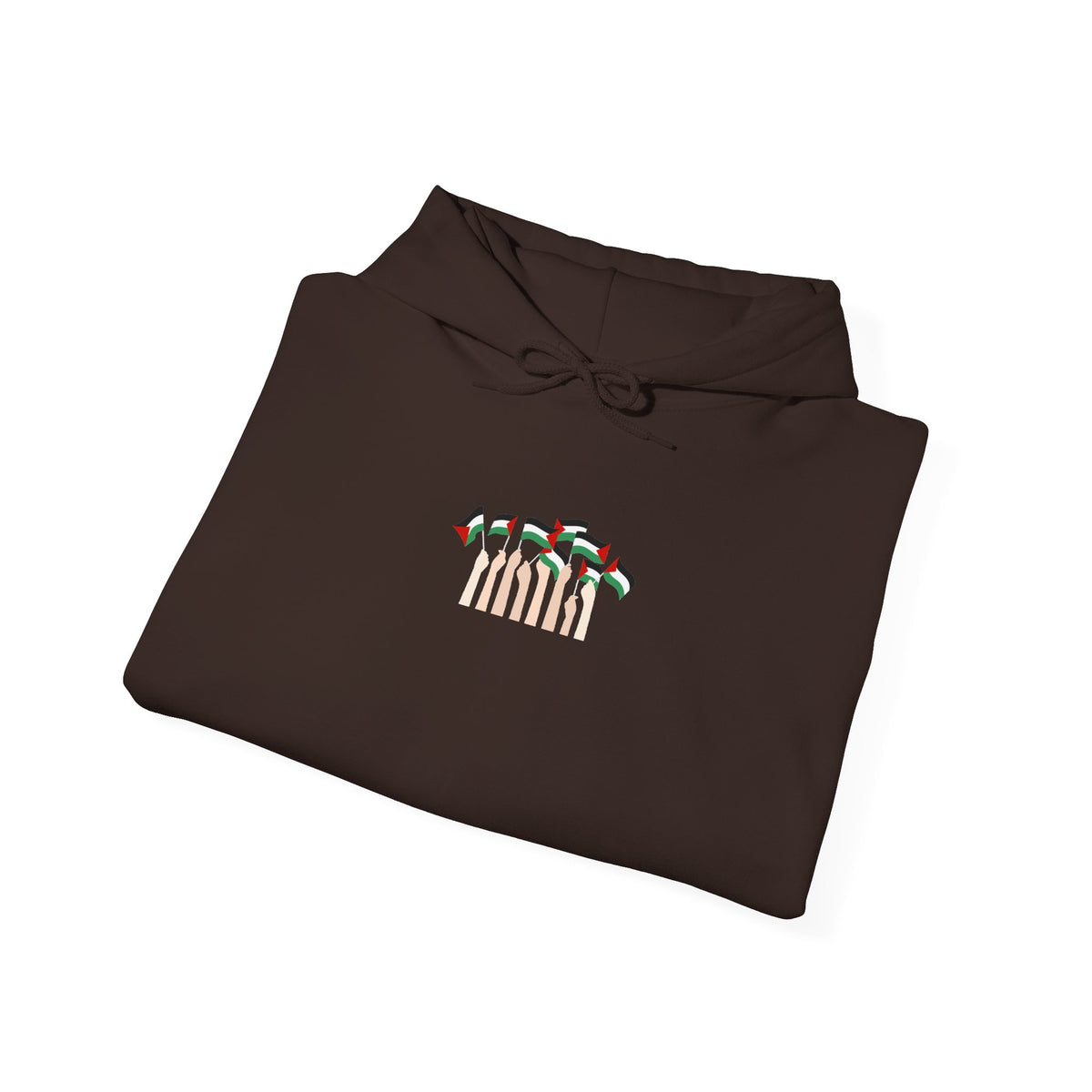 Minimal 'Calm' Palestine Flag Hoodie — Small Center Graphic