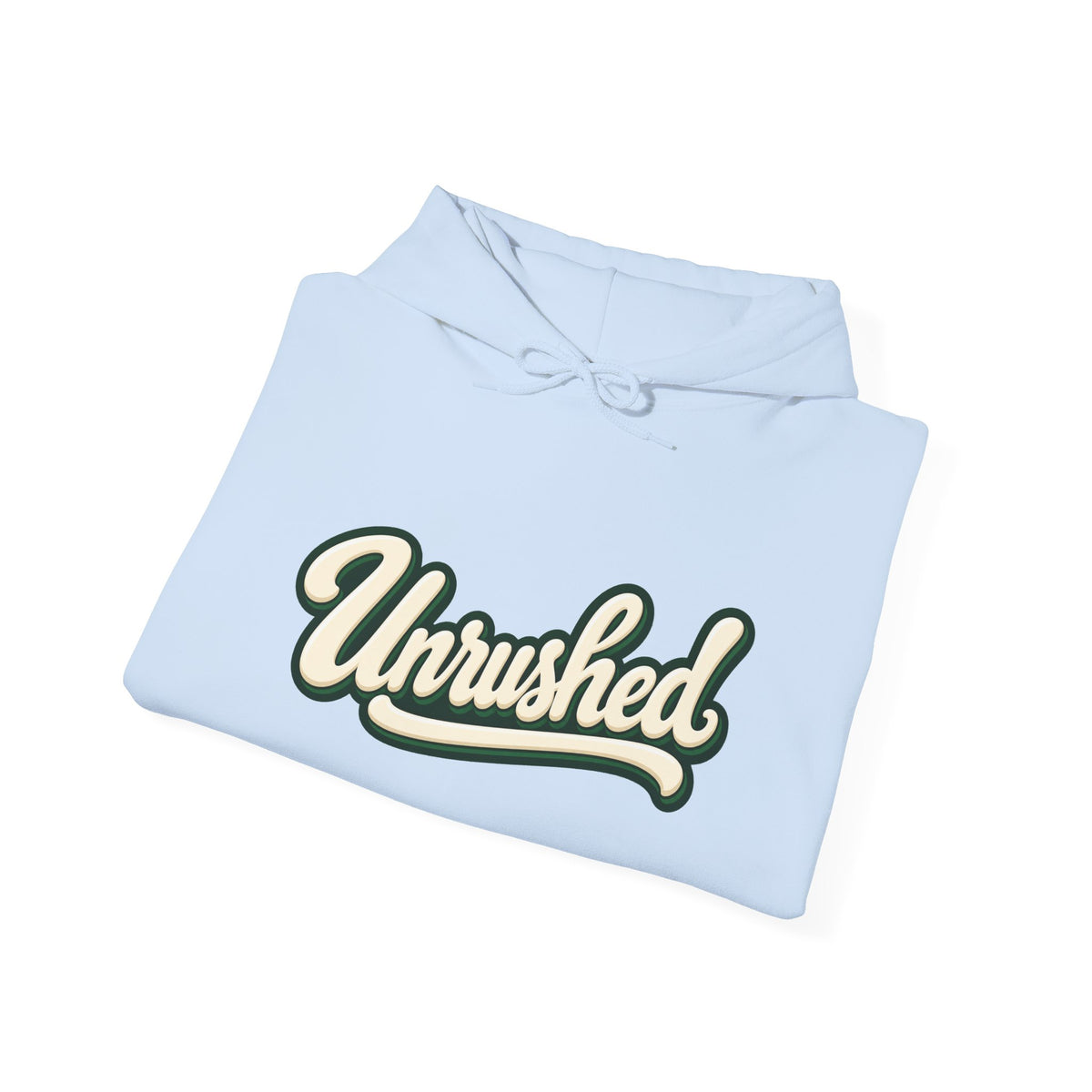 Hoodie — "Unrushed" Script Hoodie with "What Is Written Will Reach You" Back Quote