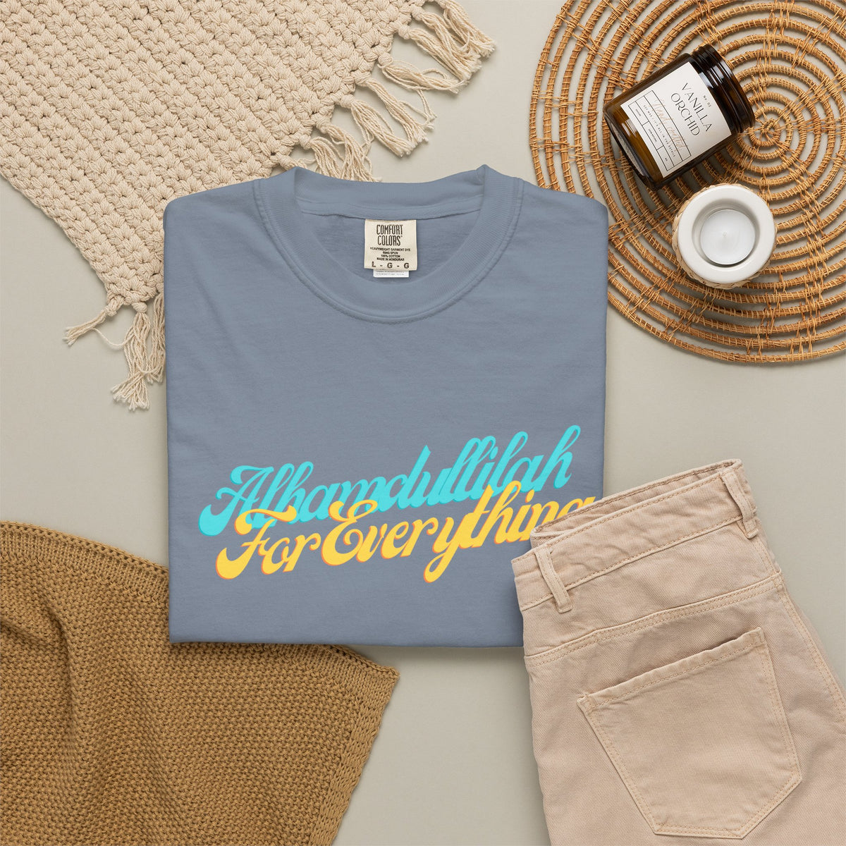 Gratitude Tee — "Alhamdulillah for Everything" Garment-Dyed T-Shirt