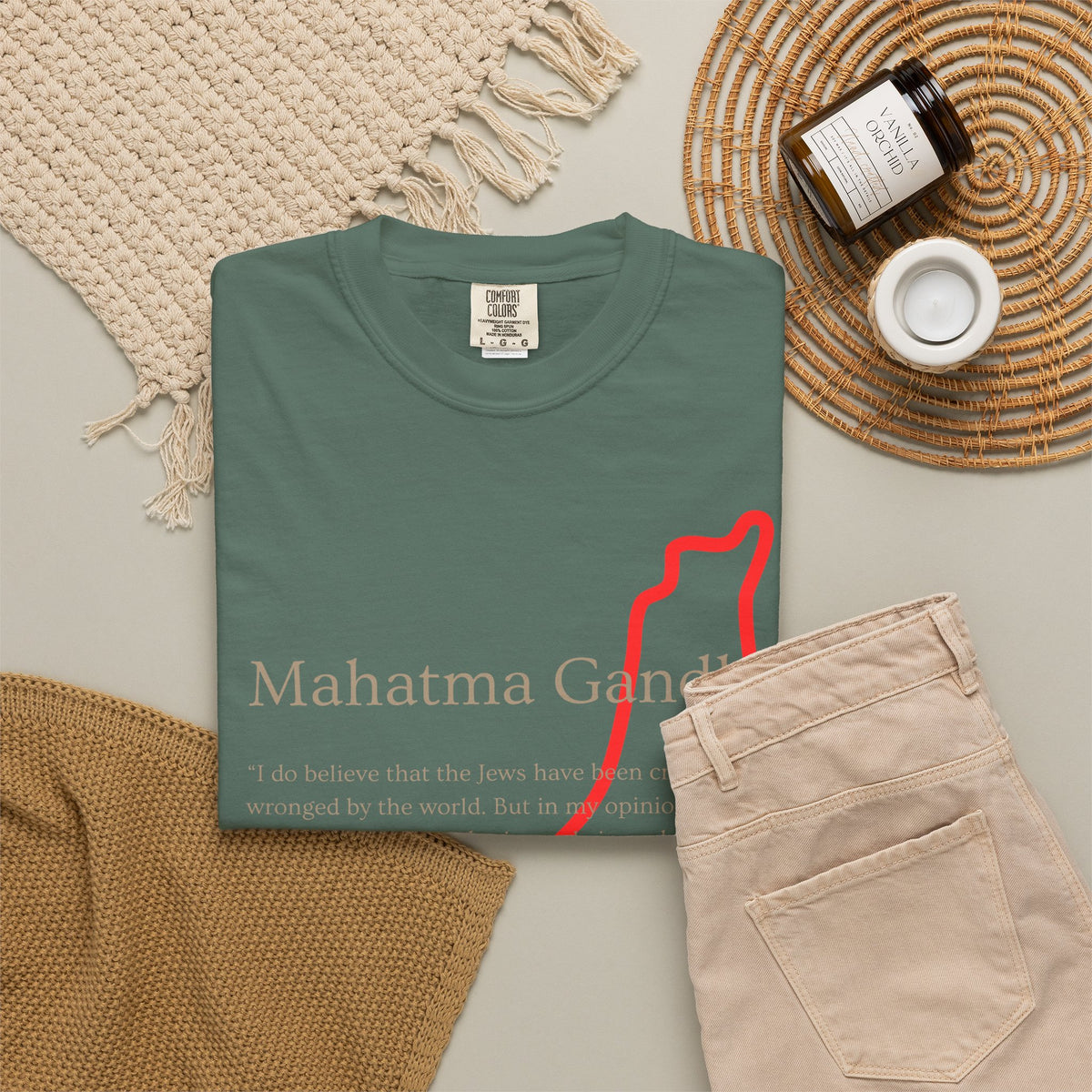 Gandhi Quote T-Shirt with Red Palestine Outline Map