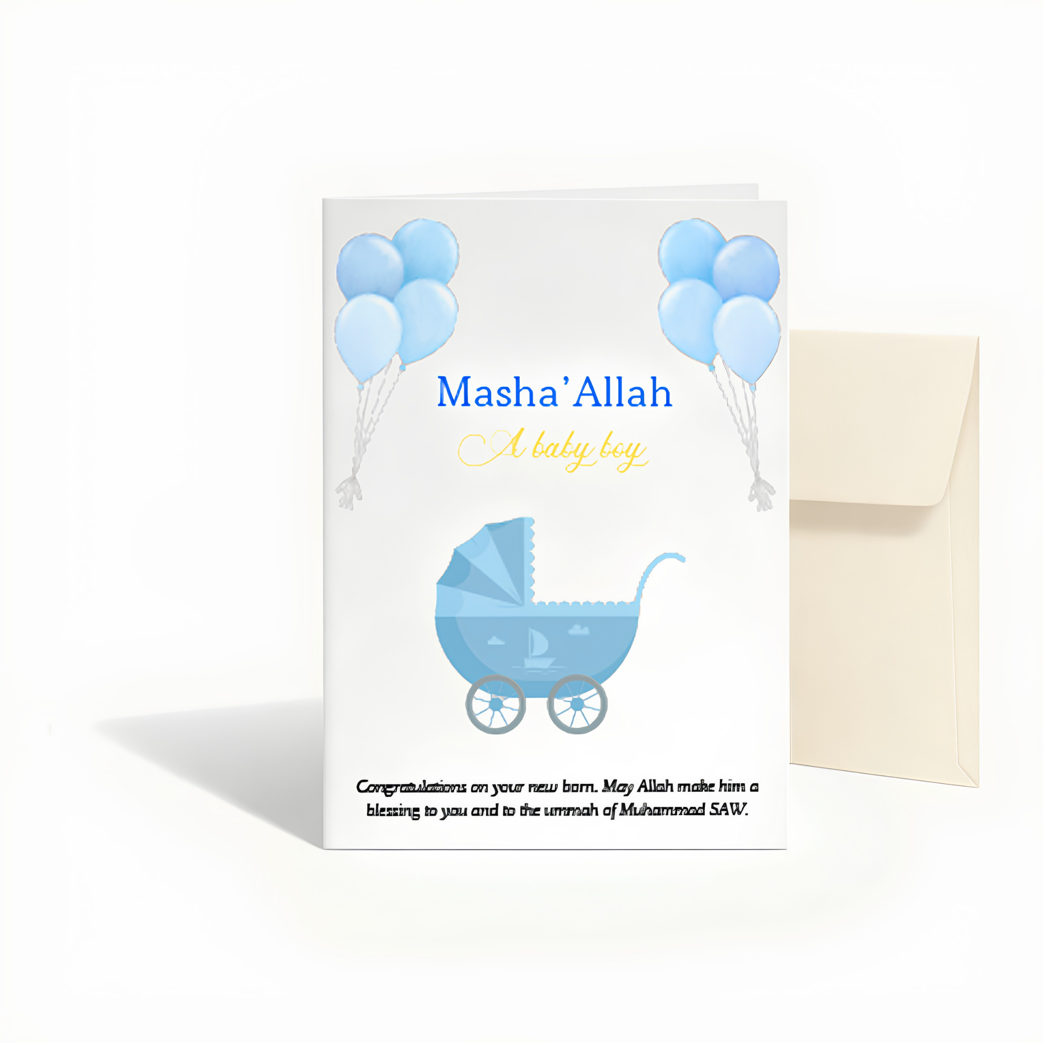 Islamic Baby Boy Greeting Card | MashaAllah Newborn Du’a Card