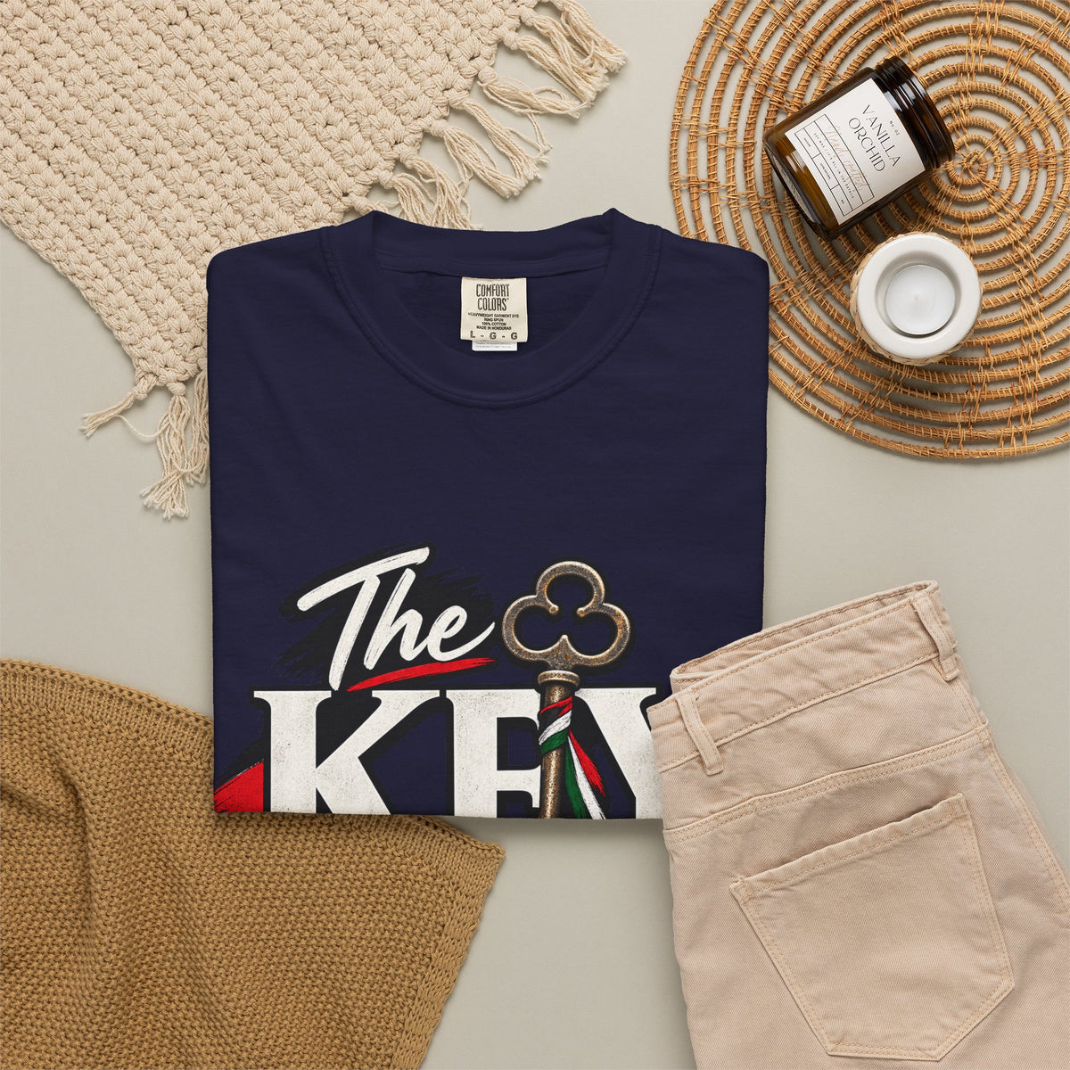 Key Still Fits T-Shirt — Vintage Key Graphic Tee with Red & Green Accents