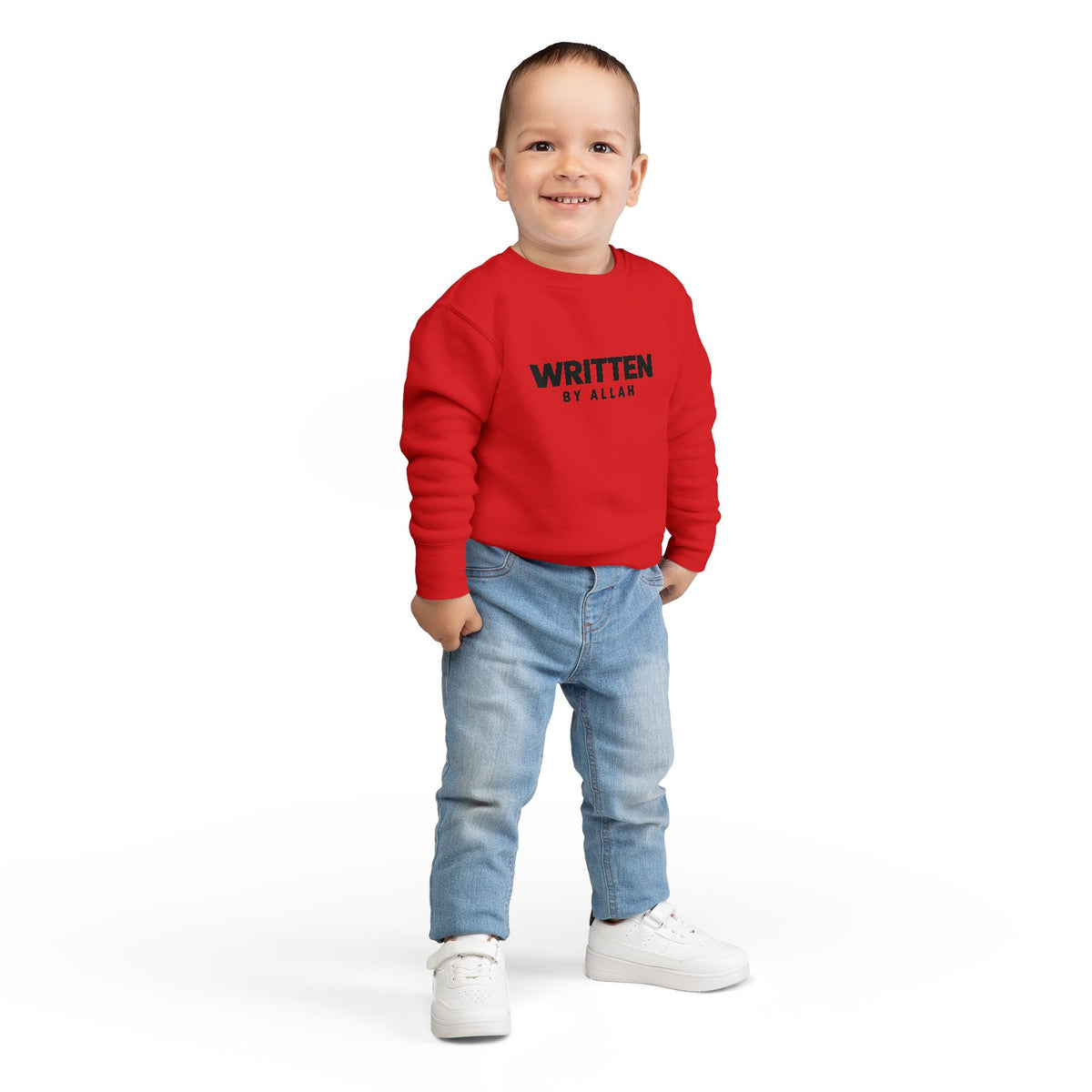 Toddler Sweatshirt — "Written by Allah" Islamic Kids Crewneck, Modest Faith Baby Gift