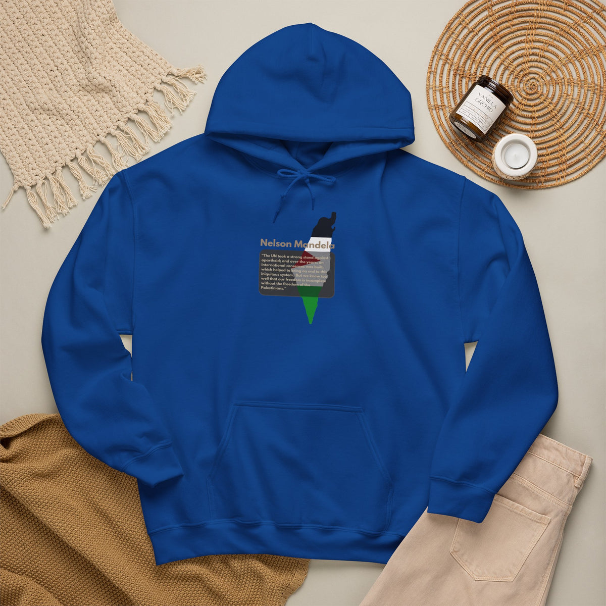 Hoodie - Nelson Mandela Quote & Palestine Flag Graphic