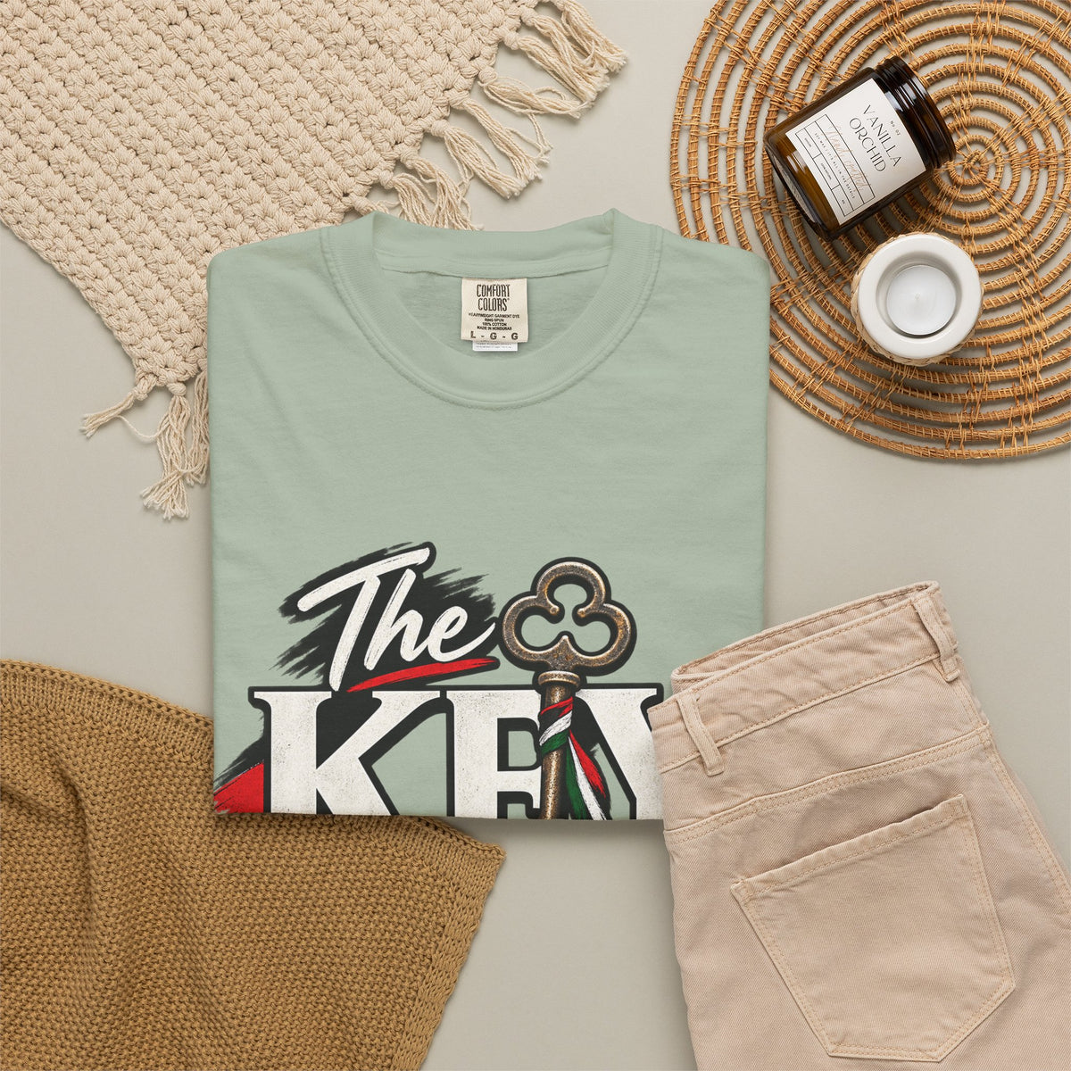 Key Still Fits T-Shirt — Vintage Key Graphic Tee with Red & Green Accents
