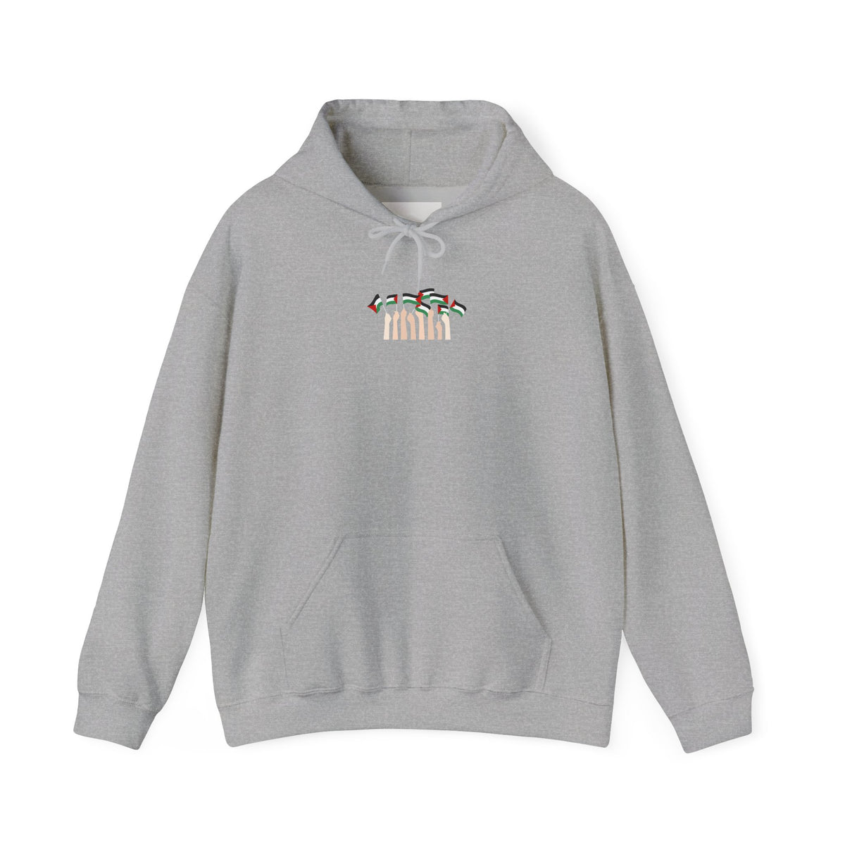Minimal 'Calm' Palestine Flag Hoodie — Small Center Graphic