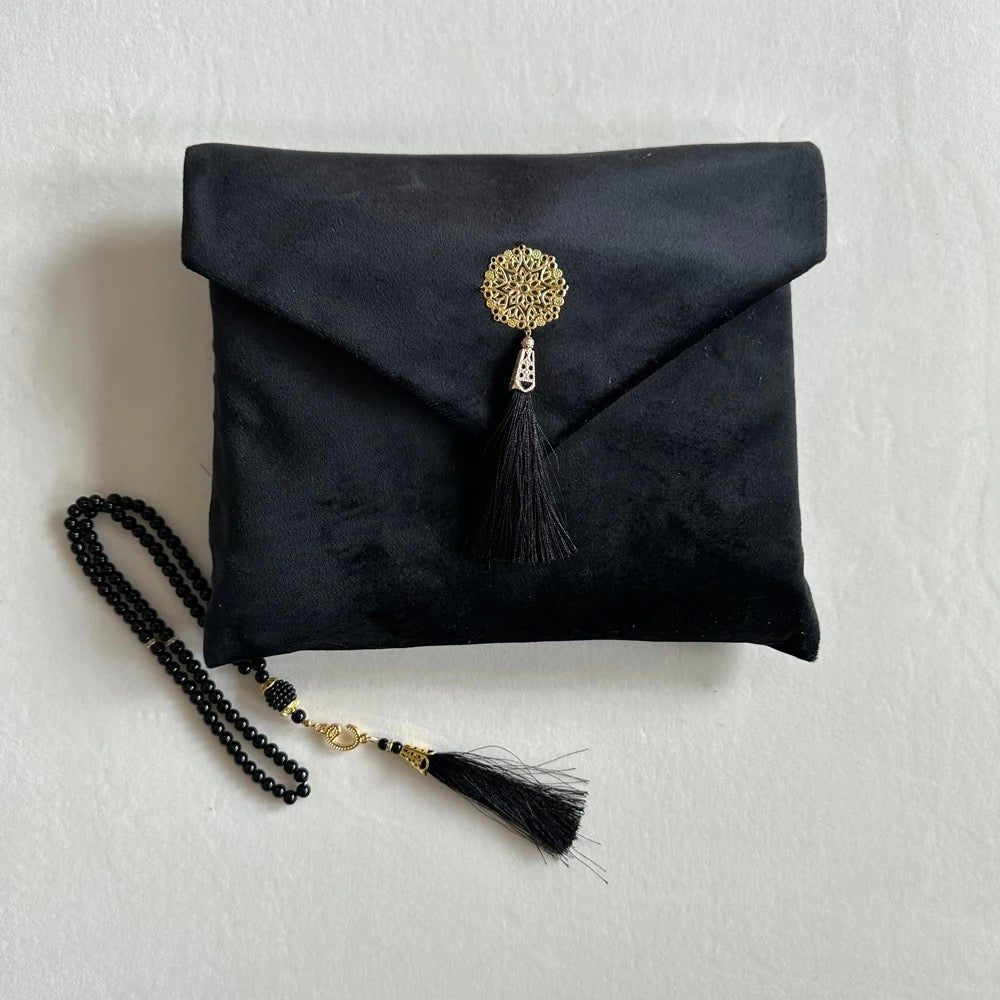 Simple and luxurious Velvet Distraction Free Islamic Prayer Mat - (Tasbih included) Bazaar