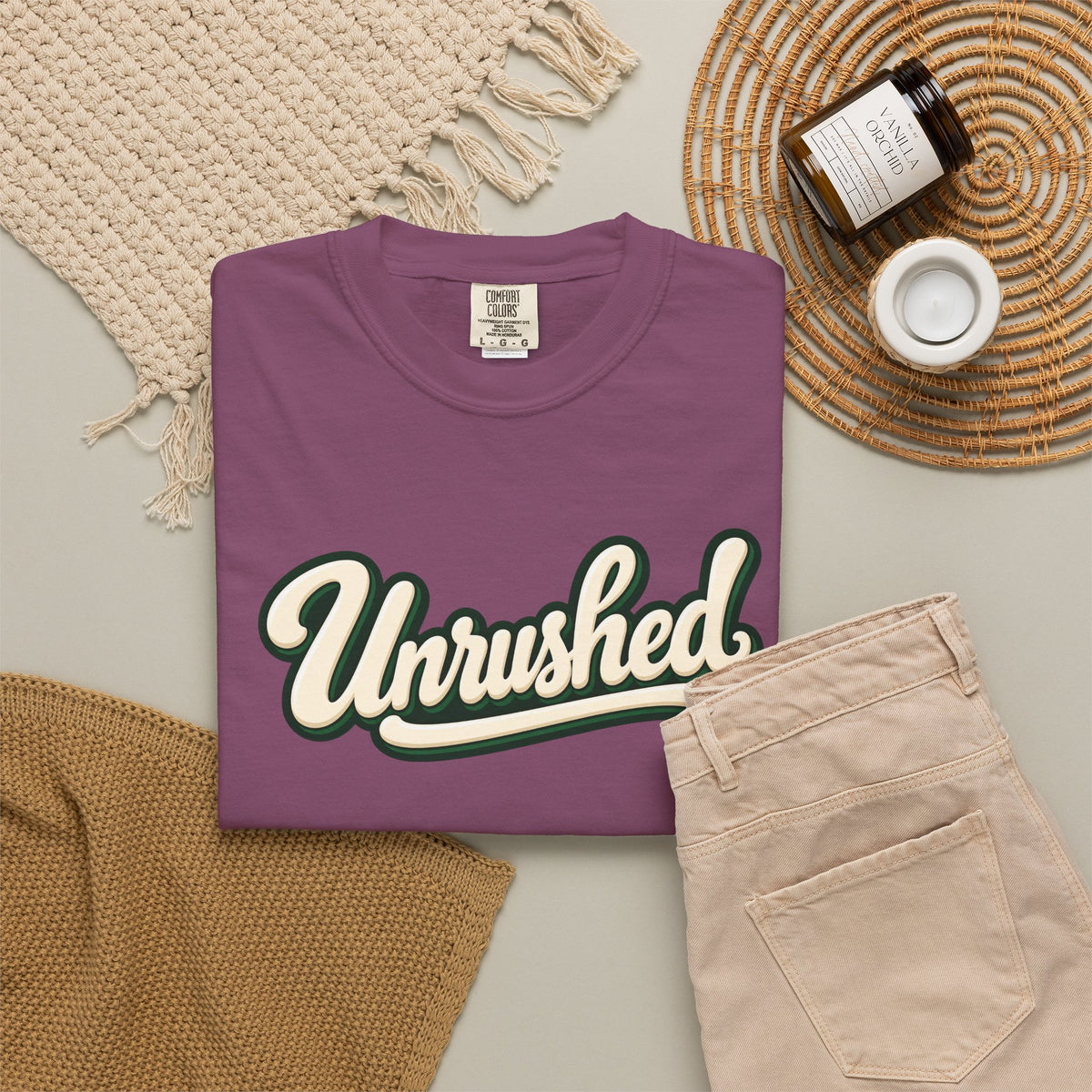 Unrushed Script T-Shirt — Vintage Retro Graphic Tee
