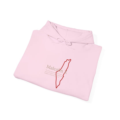 Malcolm X Palestine Quote and Map Hoodie – Minimalist Line Art Map Pullover