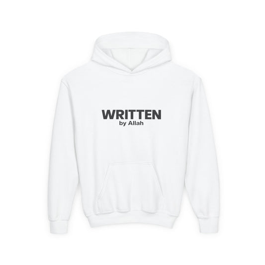 Youth Hoodie — "WRITTEN by Allah" Minimal Islamic Faith Pullover