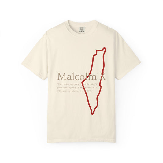 Malcolm X Palestine Quote Outline T-Shirt — Minimalist Palestine Solidarity Tee