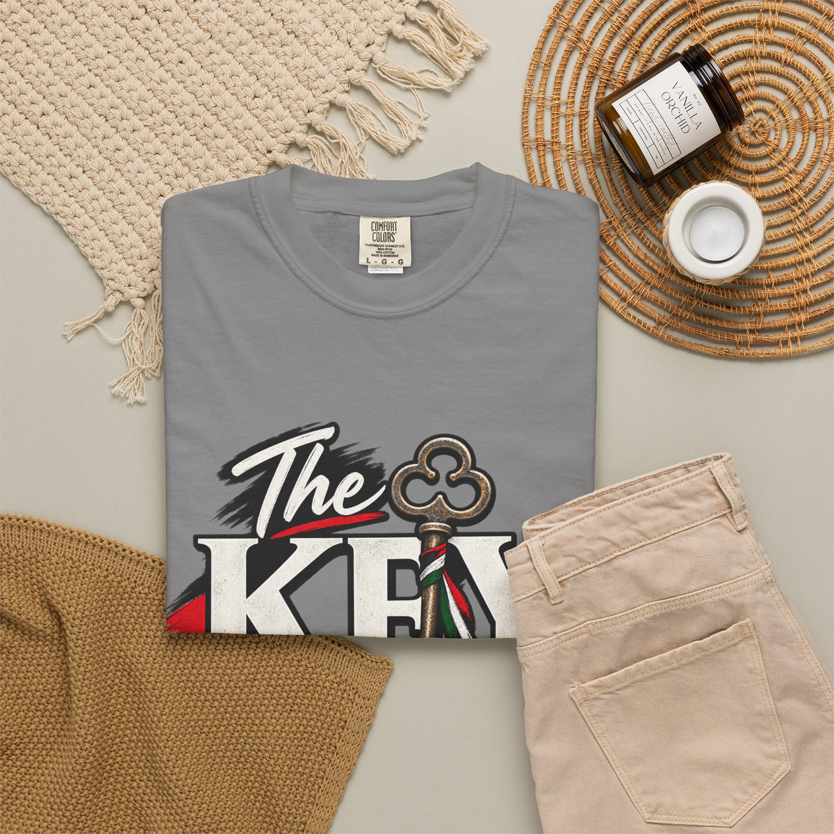 Key Still Fits T-Shirt — Vintage Key Graphic Tee with Red & Green Accents