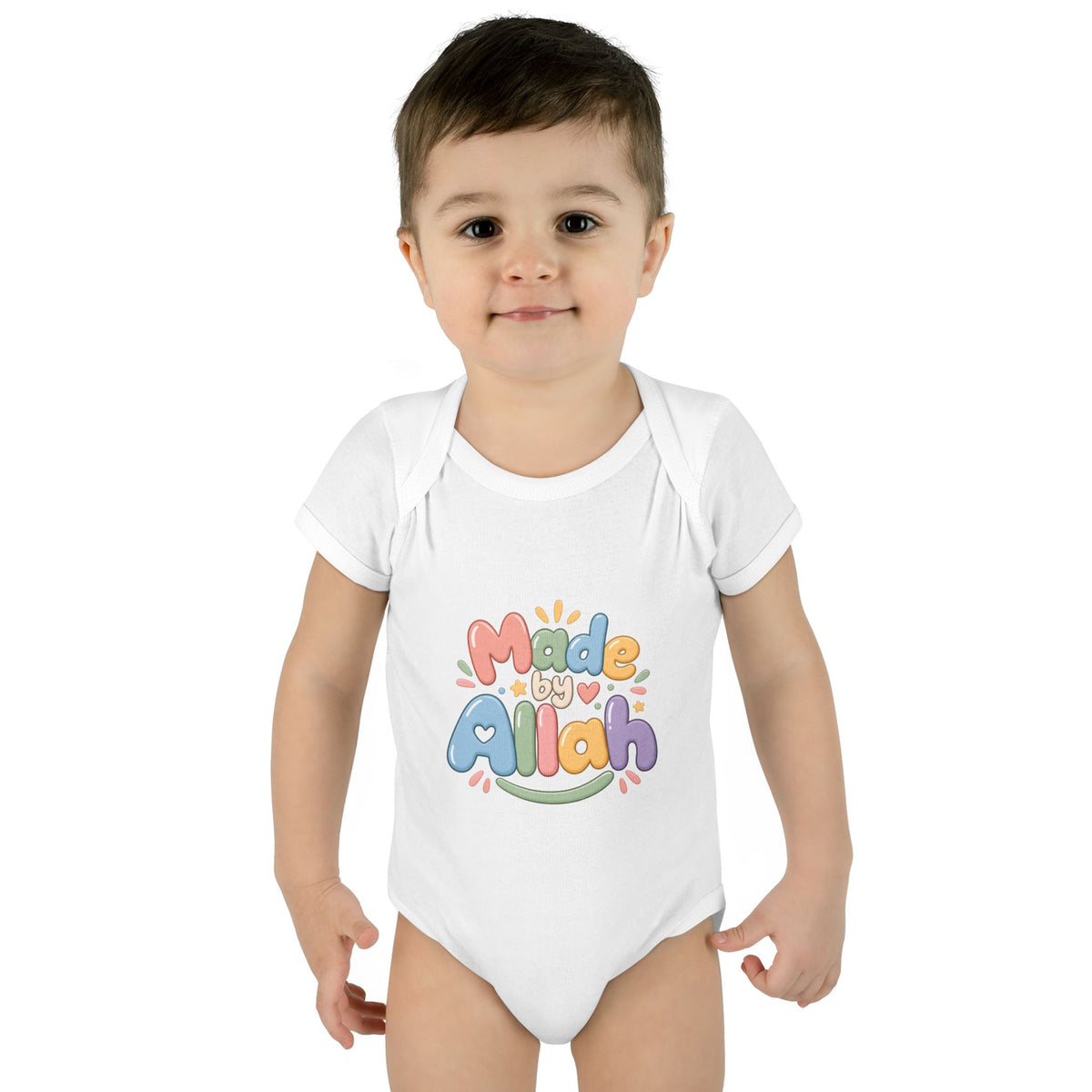 Made by Allah Baby Bodysuit — Pastel Islamic Newborn Onesie