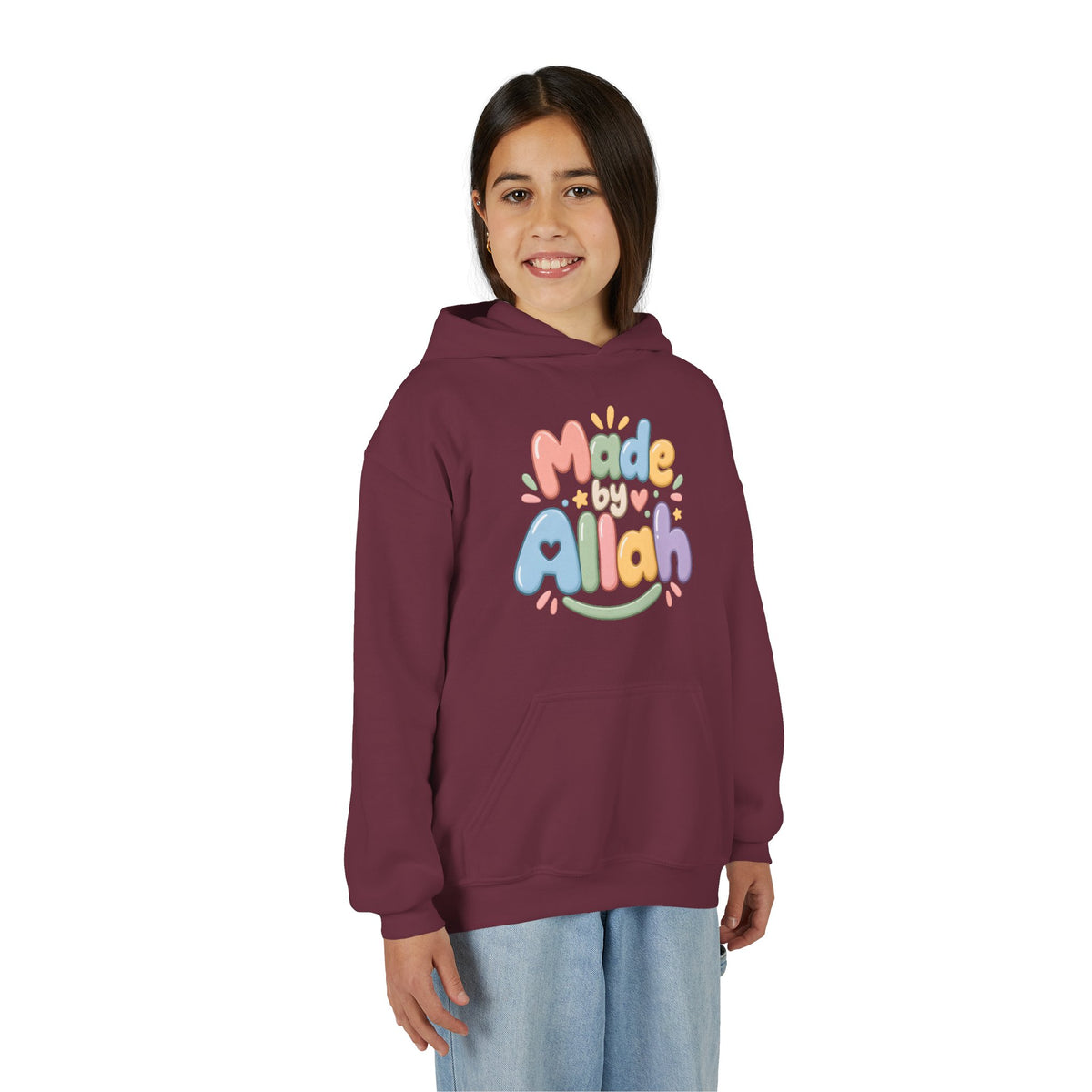 Youth Hoodie — "Made by Allah" Pastel Kids Islamic Pullover