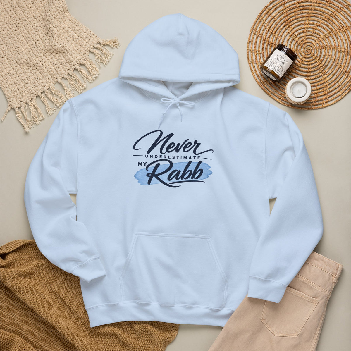 Never Underestimate My Rabb Hoodie — Inspirational Islamic Faith Sweatshirt