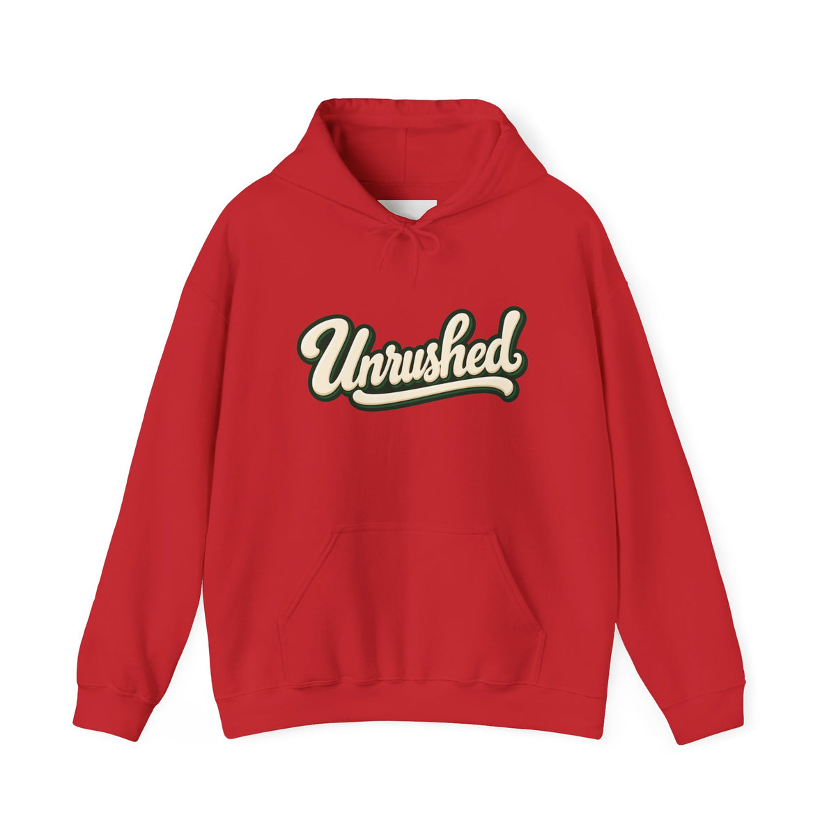Hoodie — "Unrushed" Script Hoodie with "What Is Written Will Reach You" Back Quote