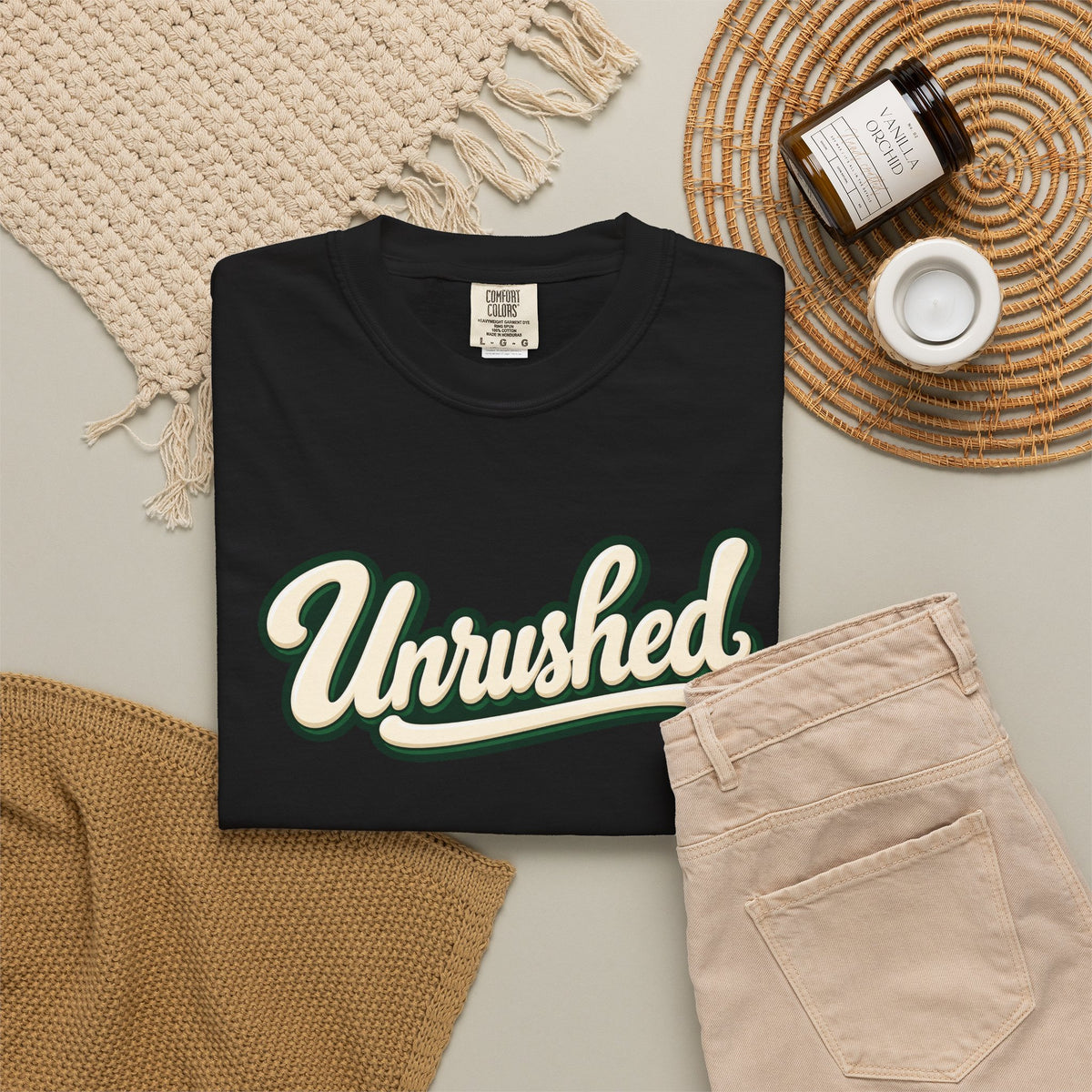Unrushed Script T-Shirt — Vintage Retro Graphic Tee