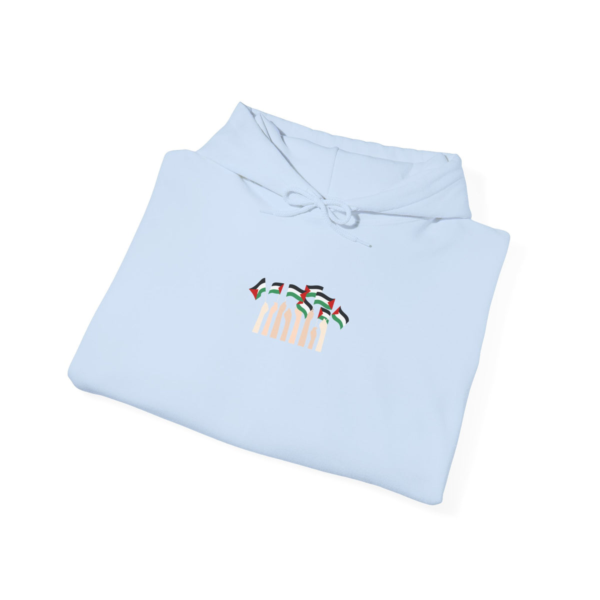 Minimal 'Calm' Palestine Flag Hoodie — Small Center Graphic