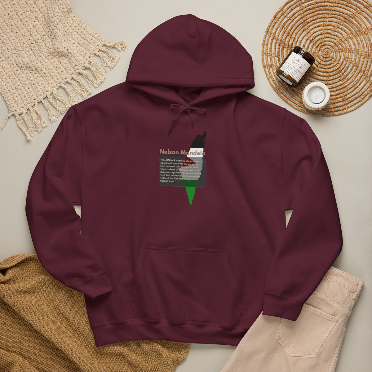 Hoodie - Nelson Mandela Quote & Palestine Flag Graphic