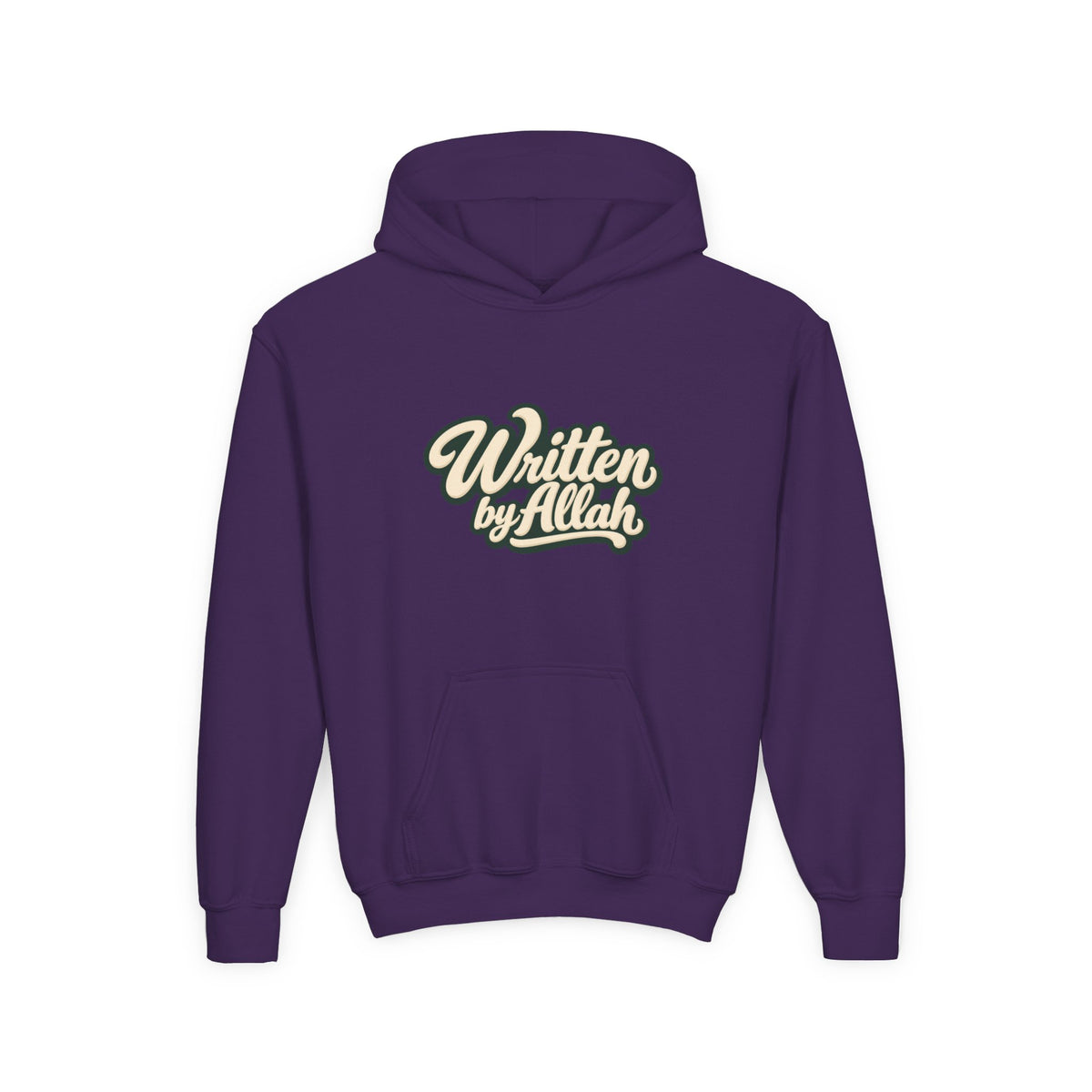 Youth Hoodie — "Written by Allah" Script Pullover for Muslim Kids