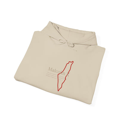 Malcolm X Palestine Quote and Map Hoodie – Minimalist Line Art Map Pullover