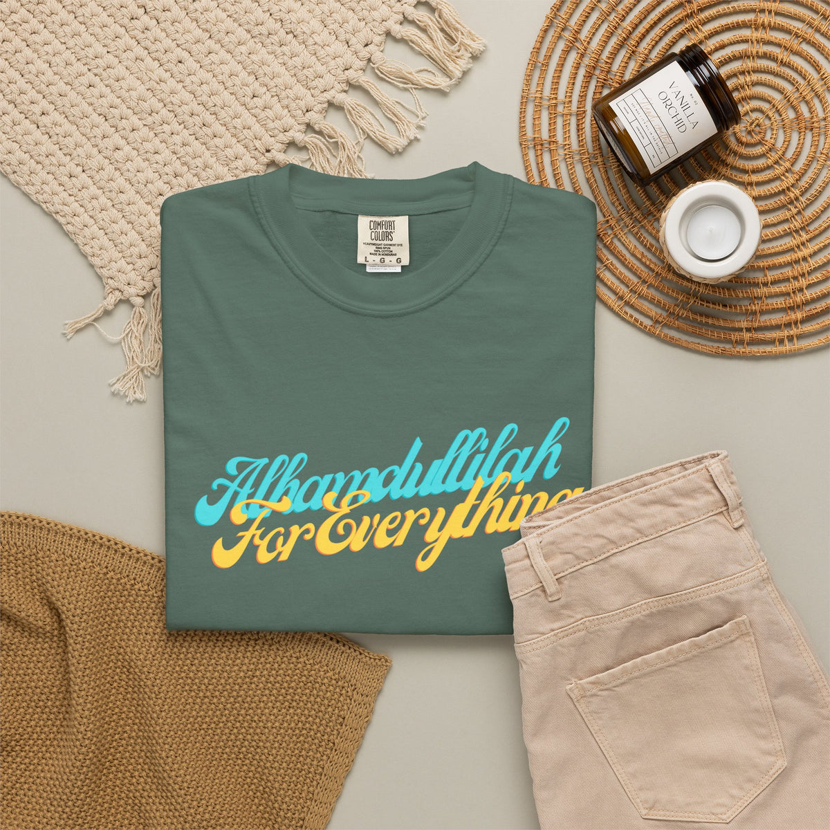 Gratitude Tee — "Alhamdulillah for Everything" Garment-Dyed T-Shirt